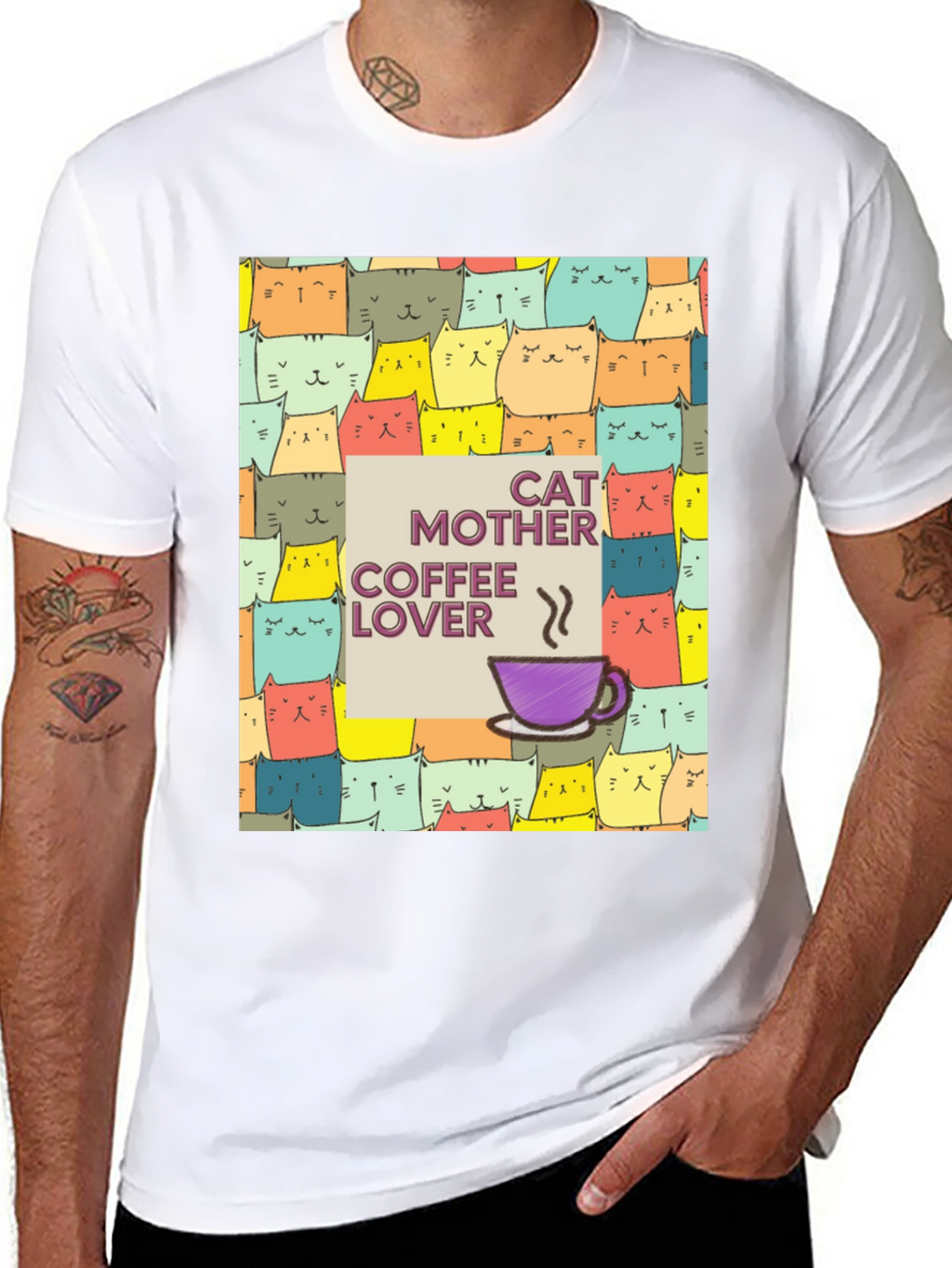 Cat Mother Coffee Lover Graphic T-Shirt