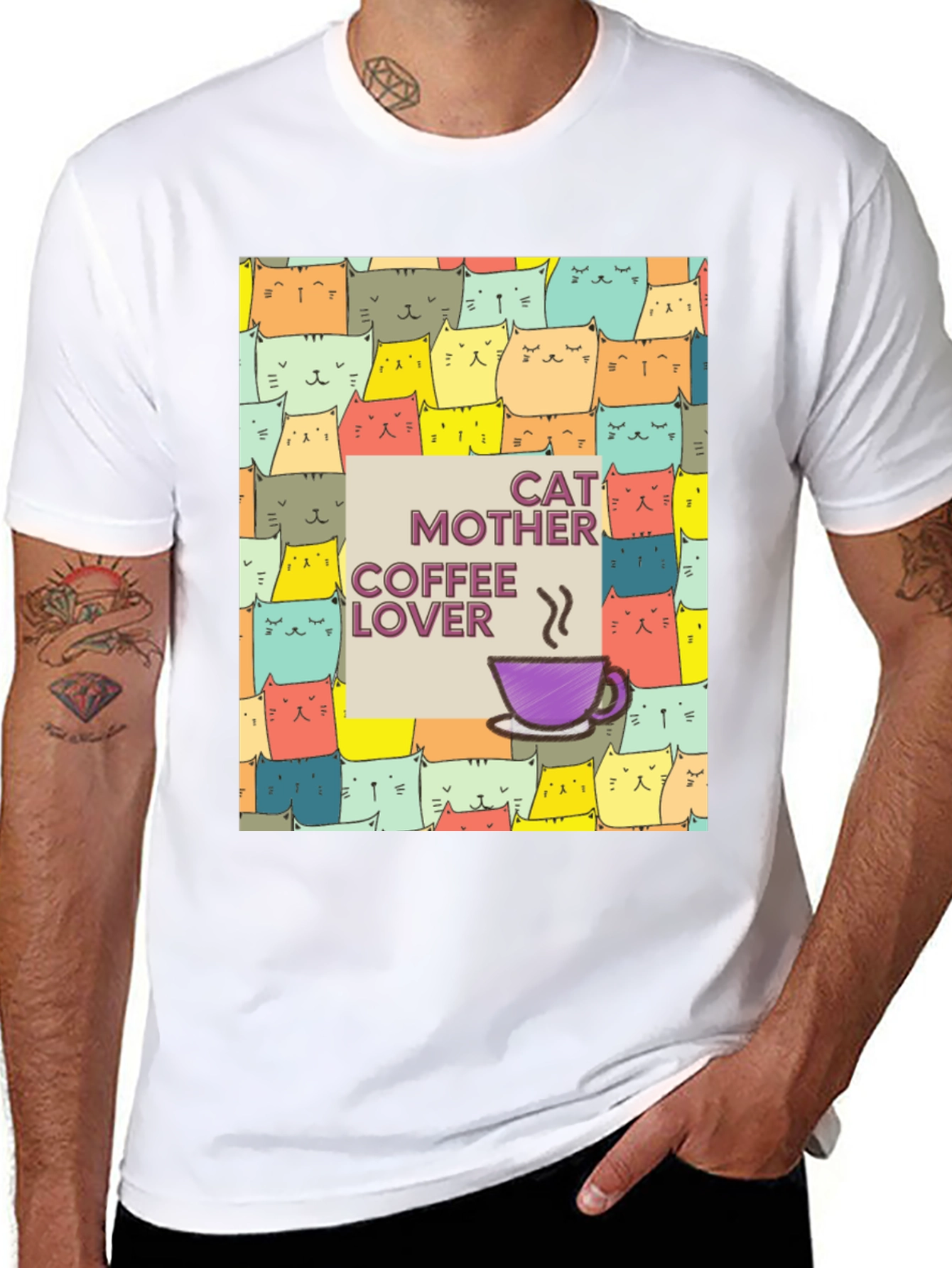 Cat Mother Coffee Lover Graphic T-Shirt