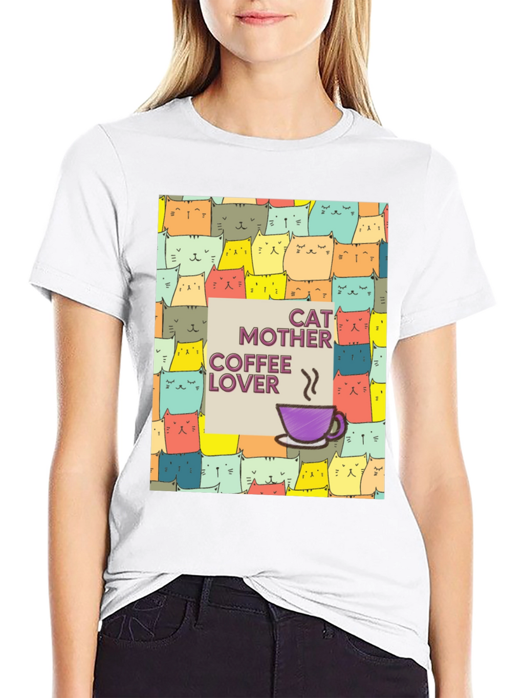 Cat Mother Coffee Lover Graphic T-Shirt