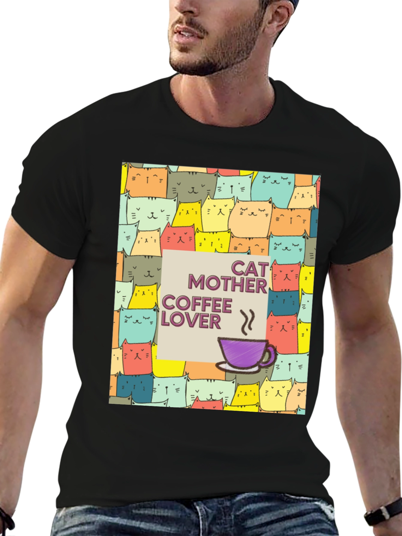 Cat Mother Coffee Lover Graphic T-Shirt