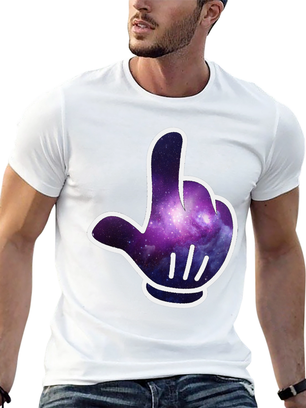 Galaxy Glove Graphic Tee - Cool Cosmic Style