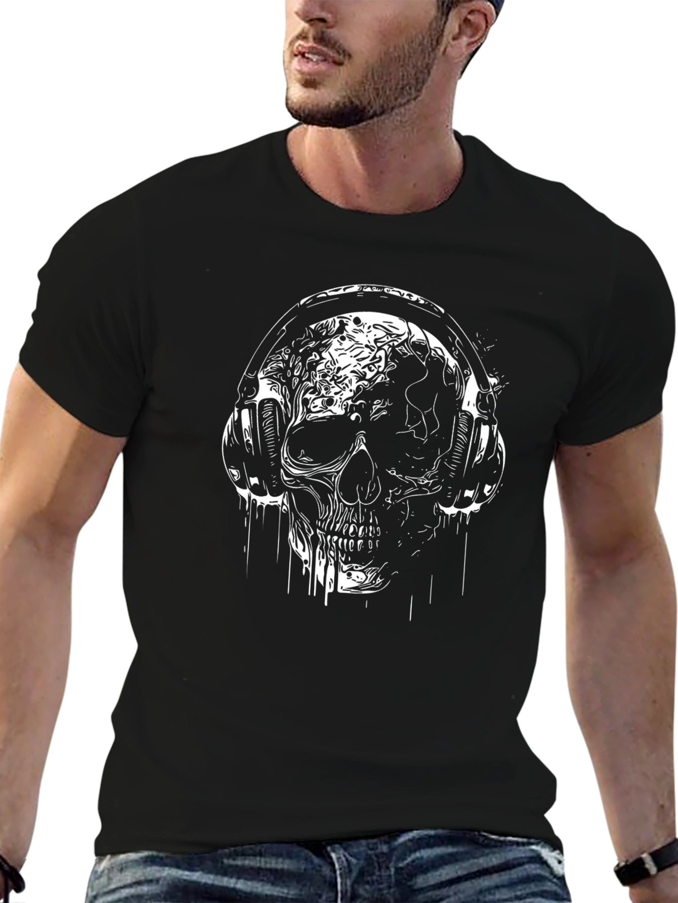 Skull Headphones Graphic T-Shirt - Black