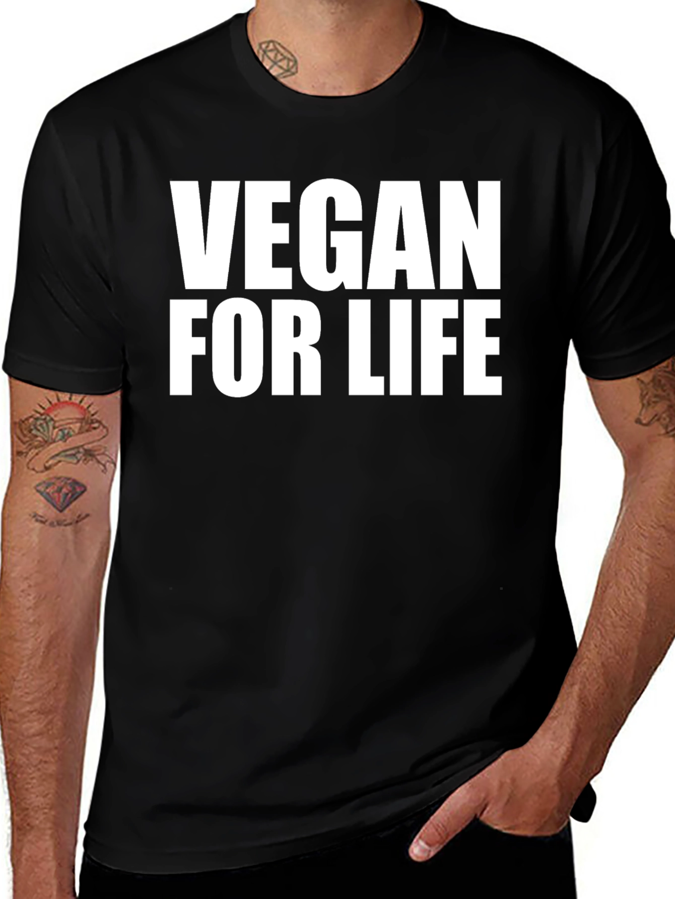 Vegan For Life T-Shirt - Black Crew Neck Tee
