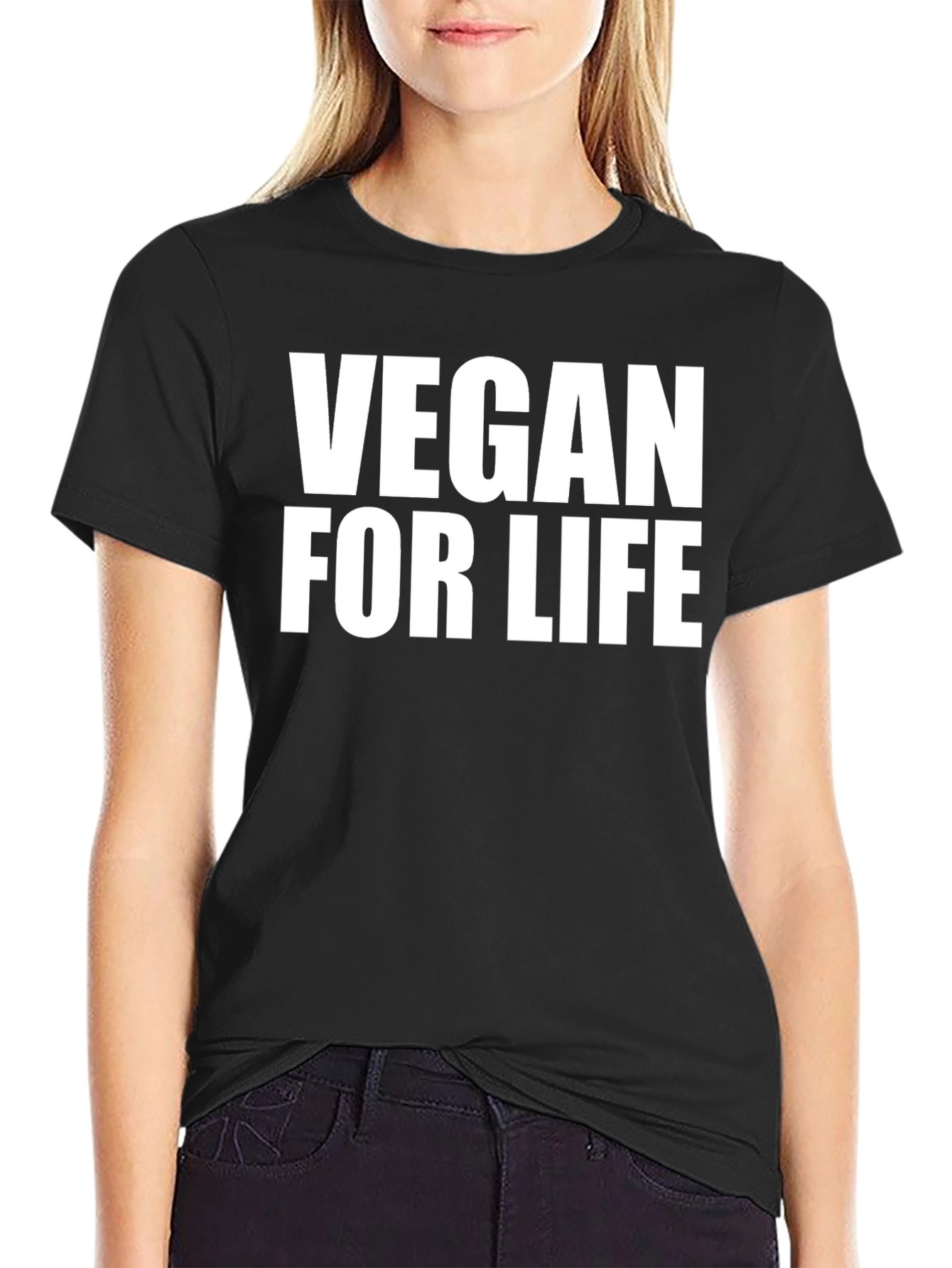 Vegan For Life T-Shirt - Black Crew Neck Tee