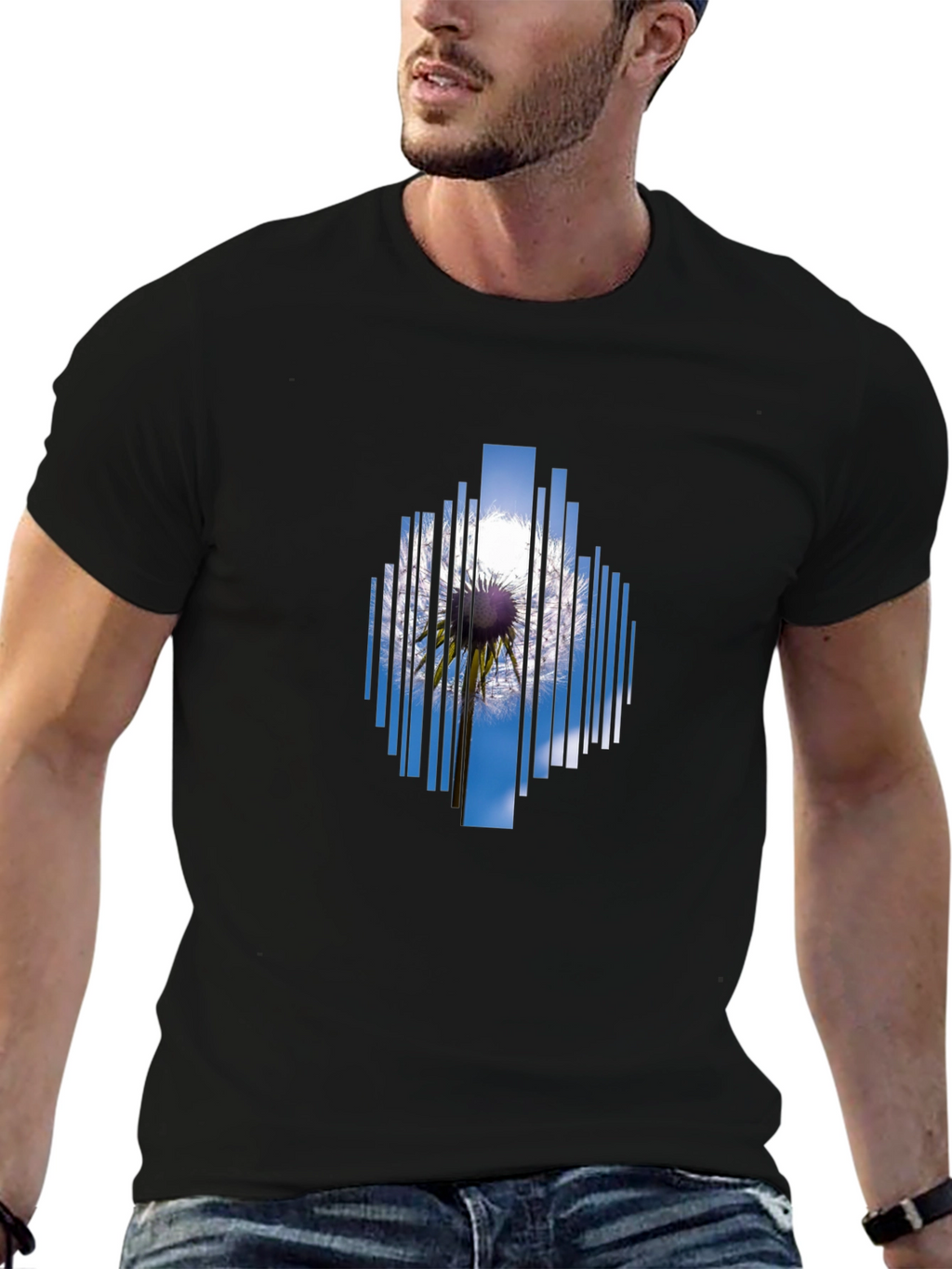 Geometric Dandelion Graphic Black T-Shirt