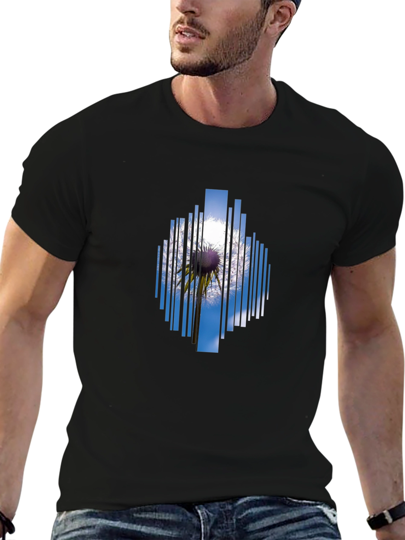 Geometric Dandelion Graphic Black T-Shirt