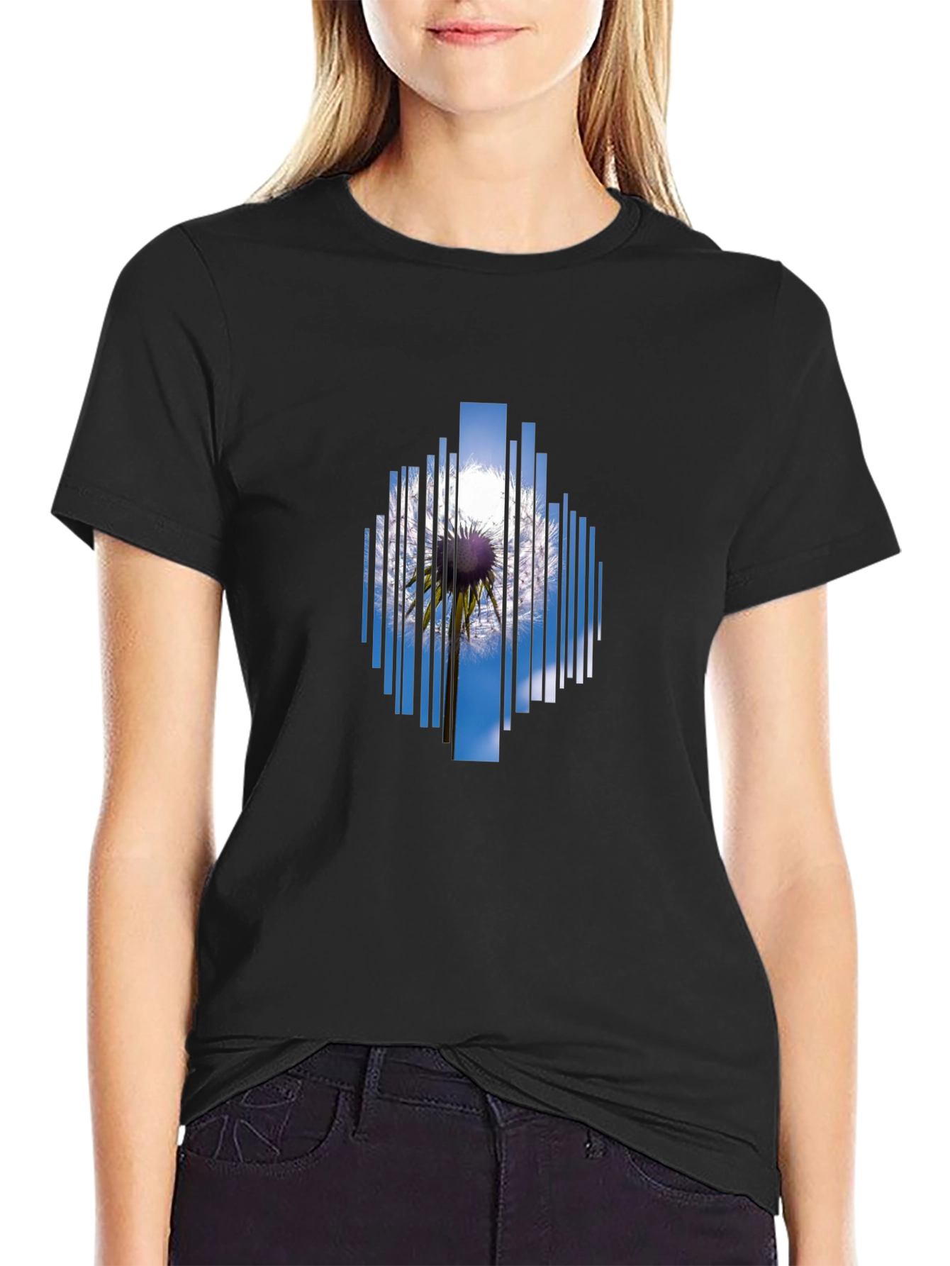 Geometric Dandelion Graphic Black T-Shirt
