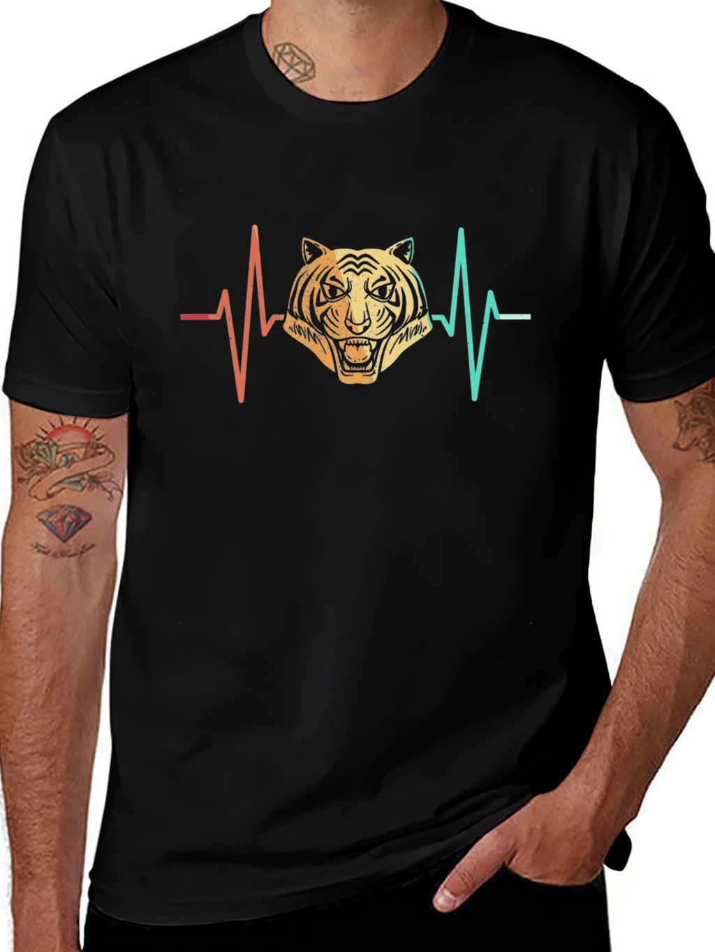 Tiger Heartbeat Graphic Tee - Mens Black T-Shirt