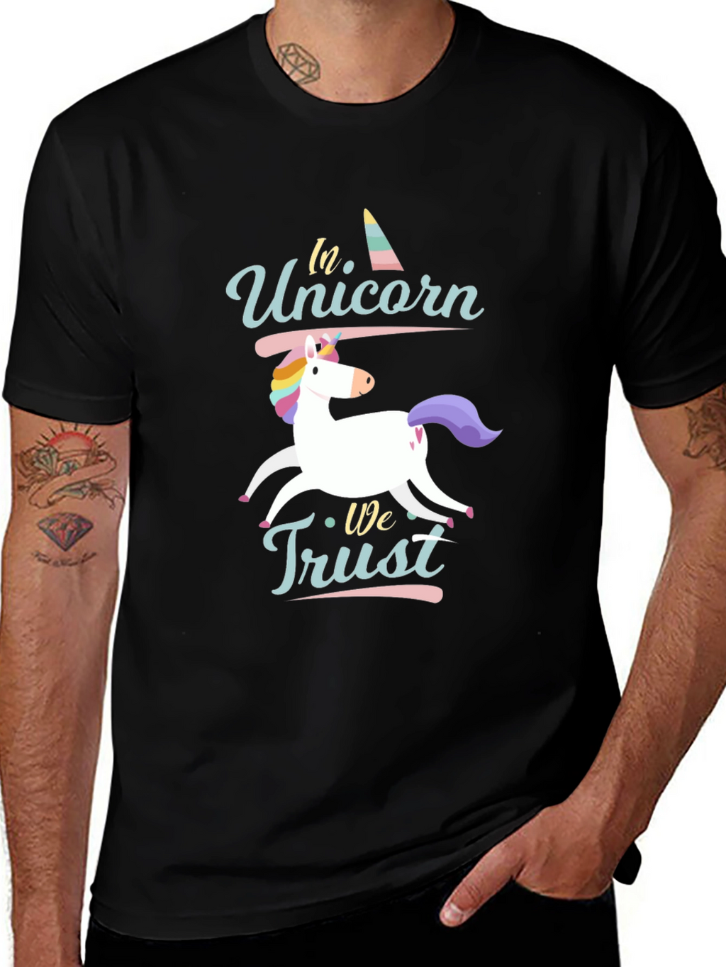 In Unicorn We Trust Black T-Shirt