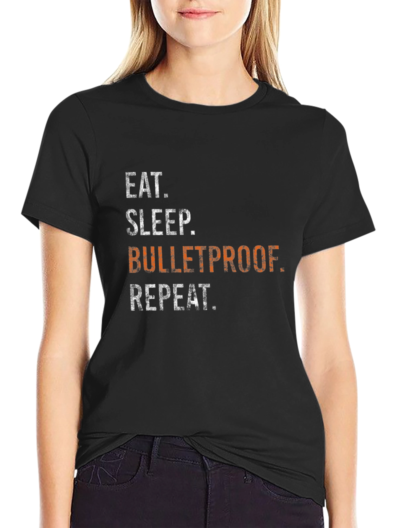 Eat Sleep Bulletproof Repeat Graphic Tee - Black
