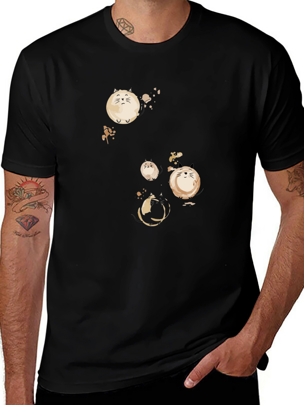 Round Cat Graphic Black T-Shirt