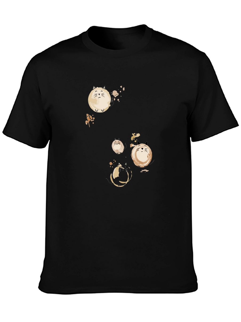 Round Cat Graphic Black T-Shirt