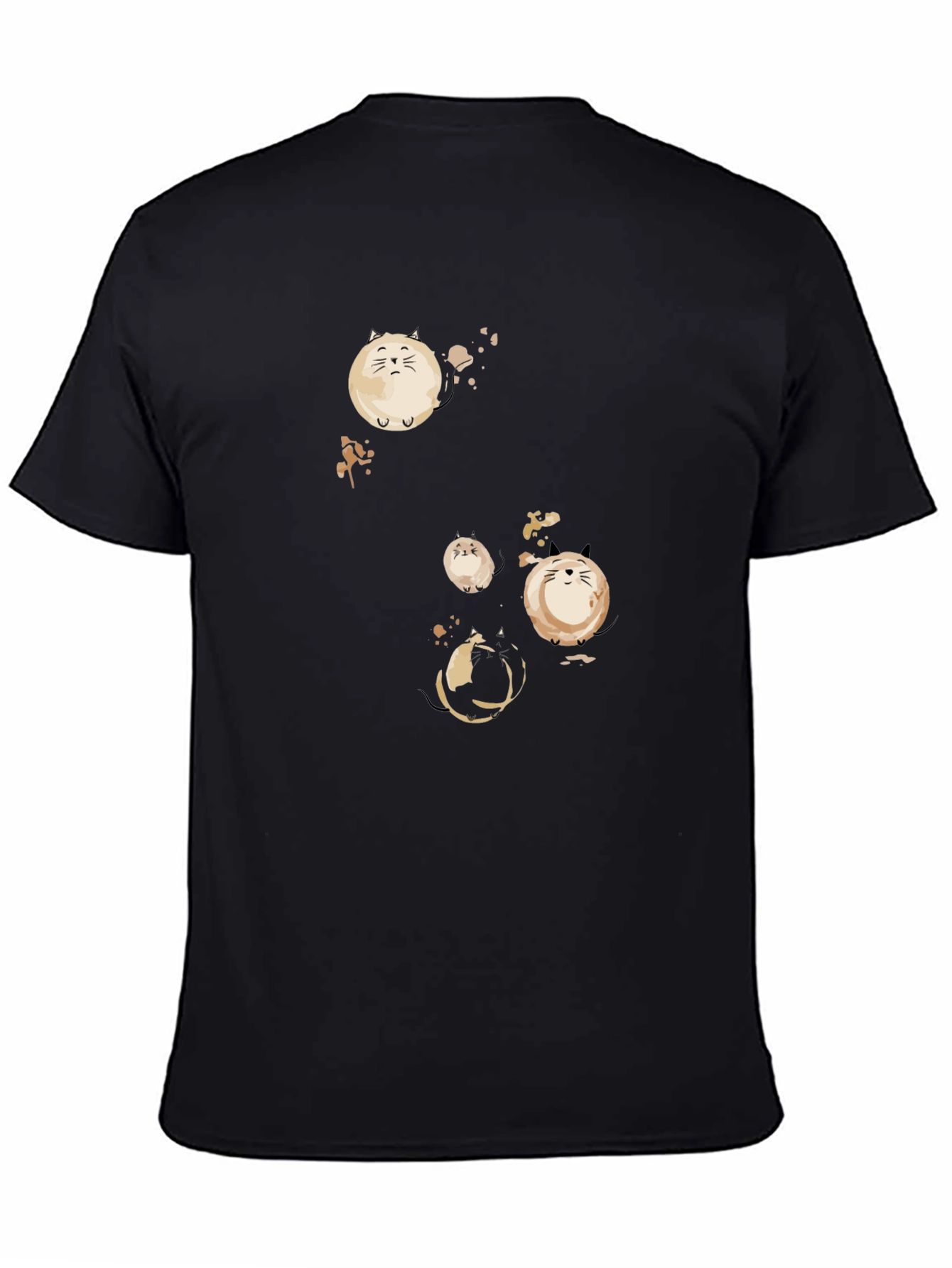 Round Cat Graphic Black T-Shirt