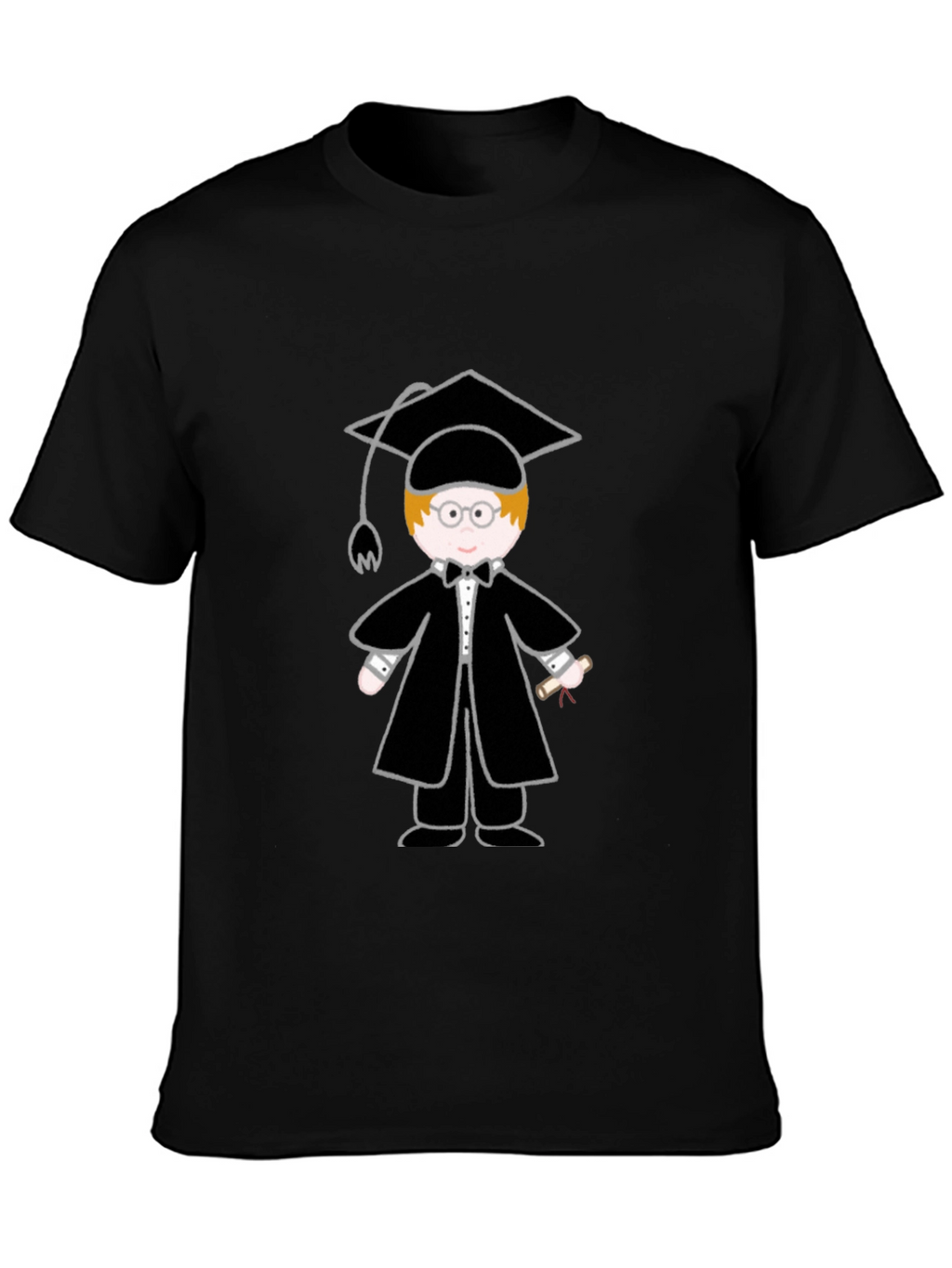 Graduation Cartoon Graphic T-Shirt - Black