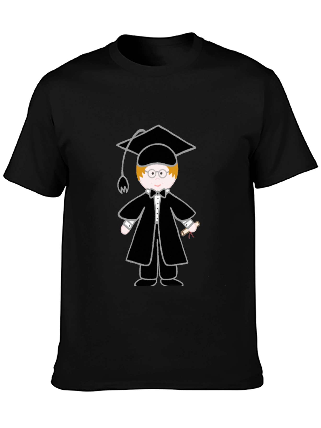 Graduation Cartoon Graphic T-Shirt - Black