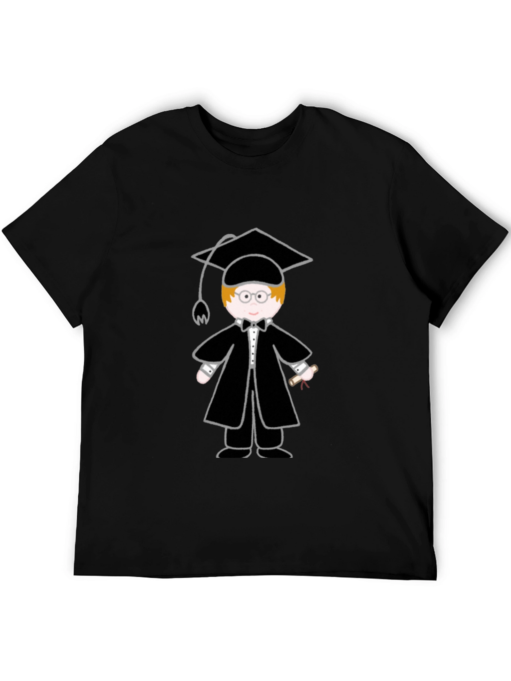 Graduation Cartoon Graphic T-Shirt - Black