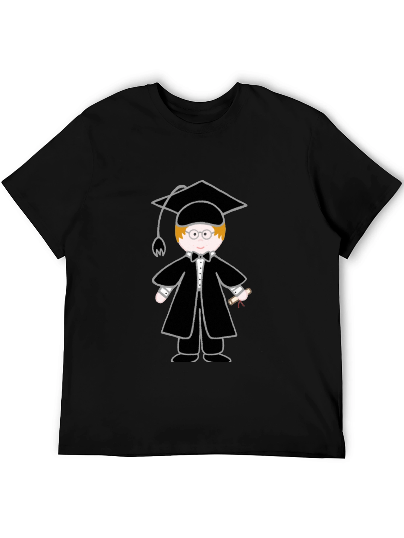 Graduation Cartoon Graphic T-Shirt - Black