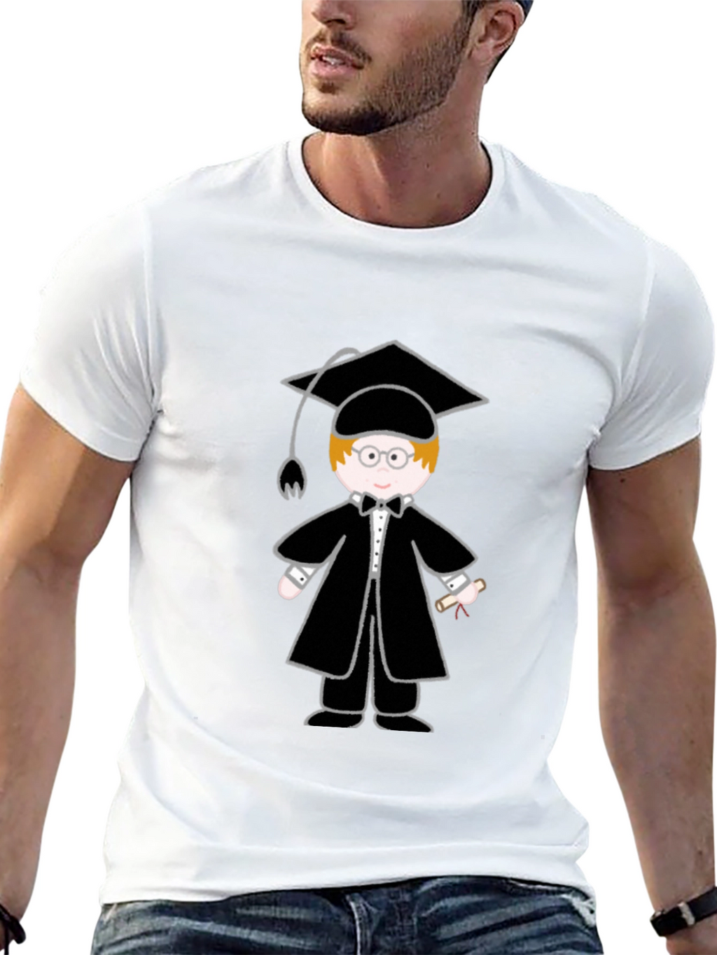 Graduation Cartoon Graphic T-Shirt - Black