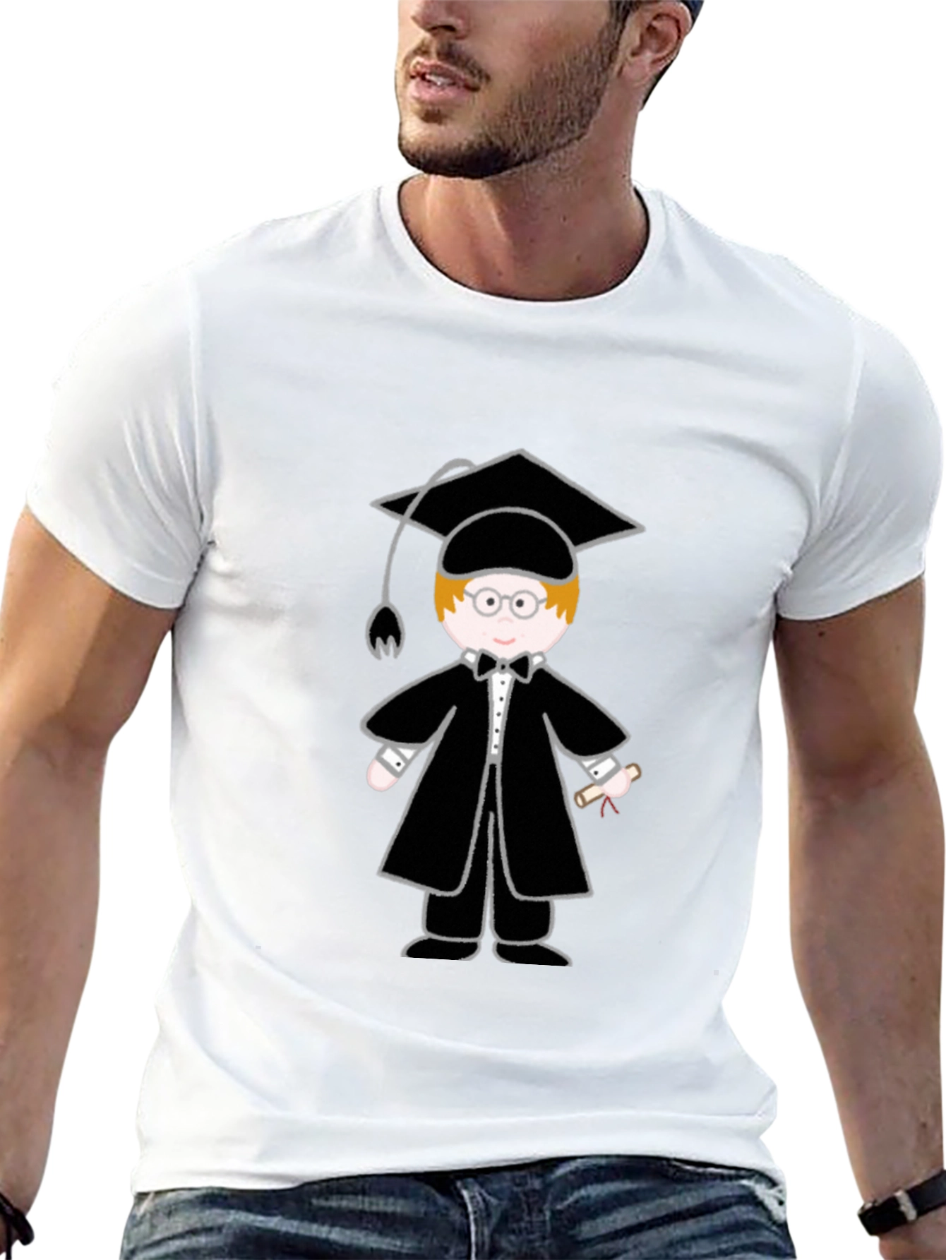 Graduation Cartoon Graphic T-Shirt - Black
