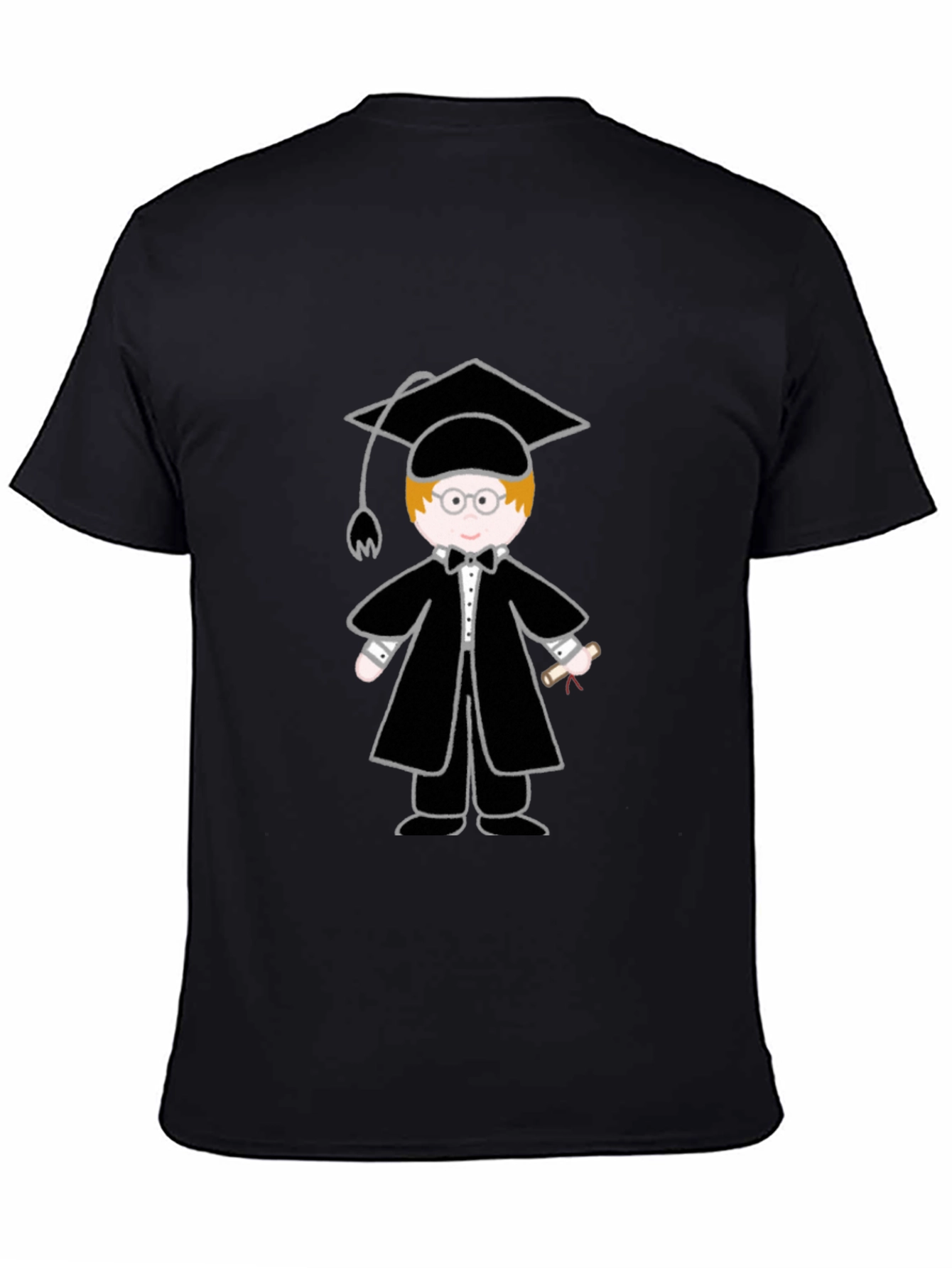 Graduation Cartoon Graphic T-Shirt - Black