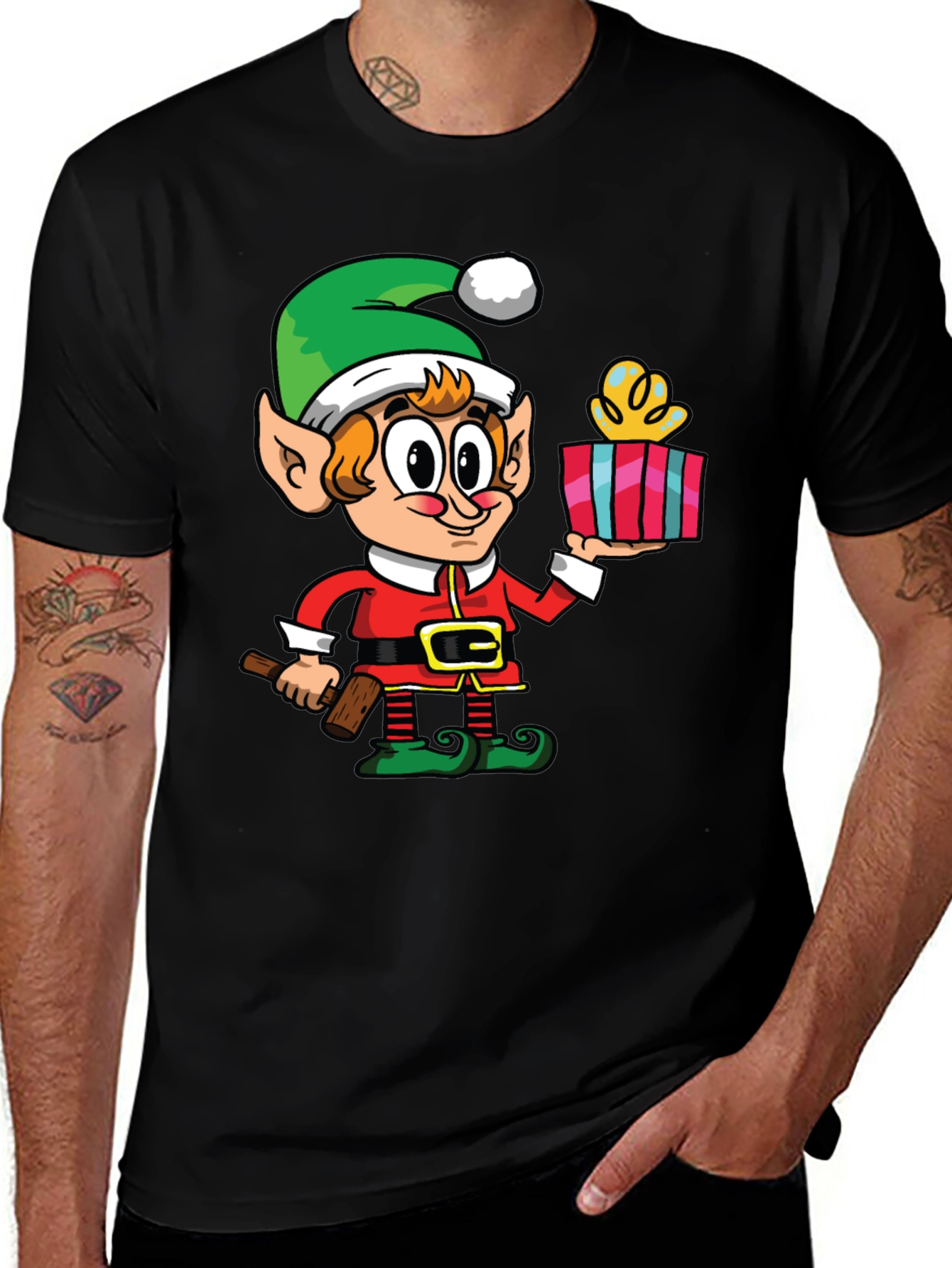 Elf with Gift Graphic Tee
