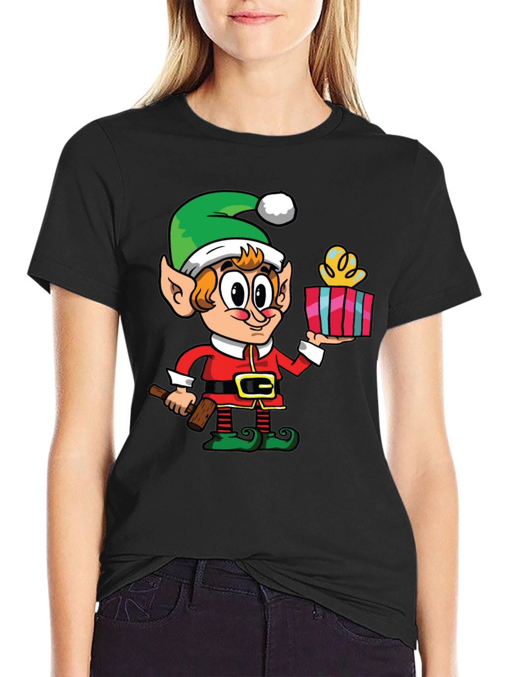 Elf with Gift Graphic Tee