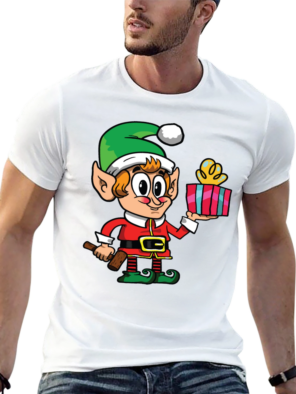 Elf with Gift Graphic Tee