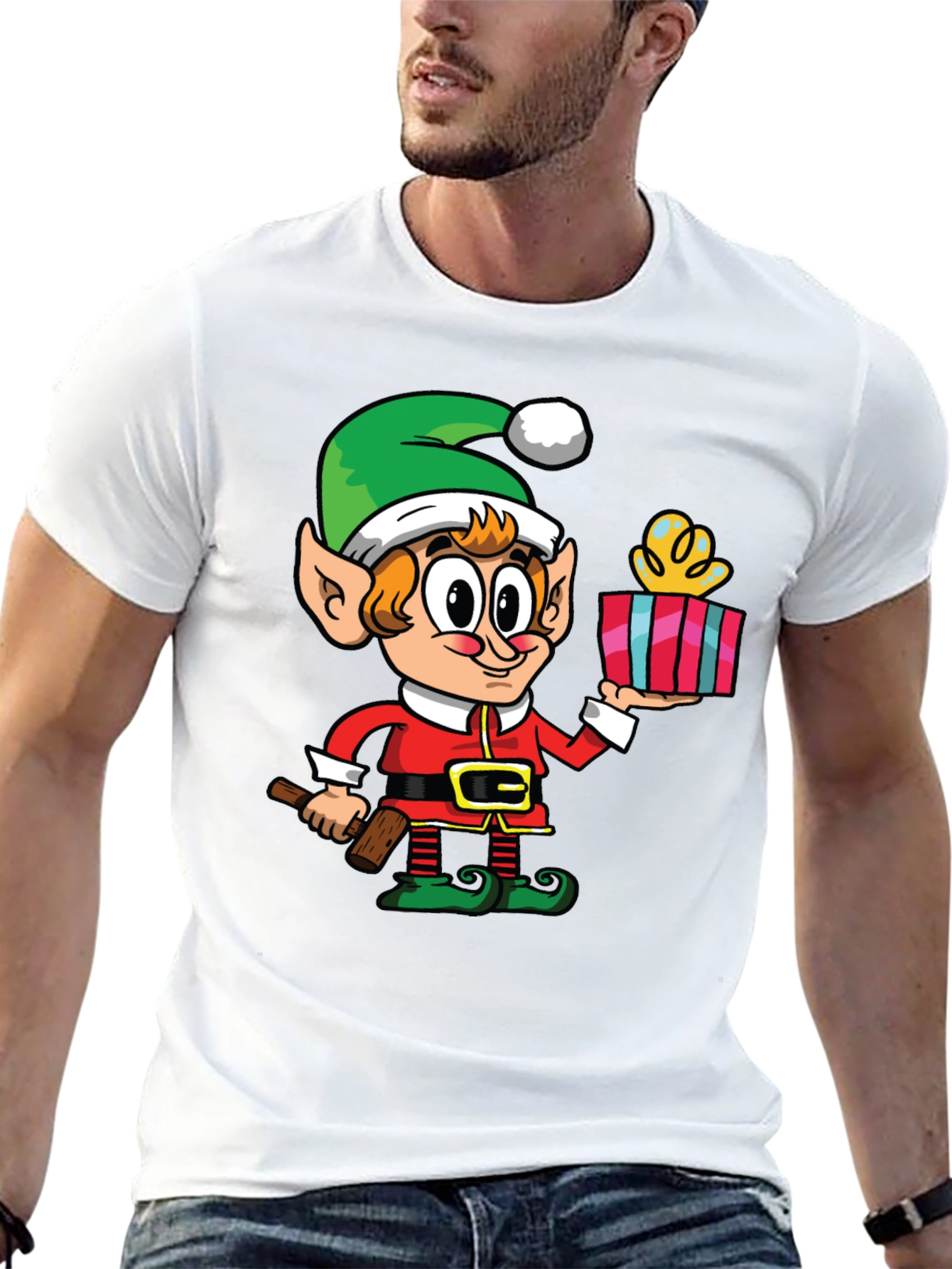 Elf with Gift Graphic Tee