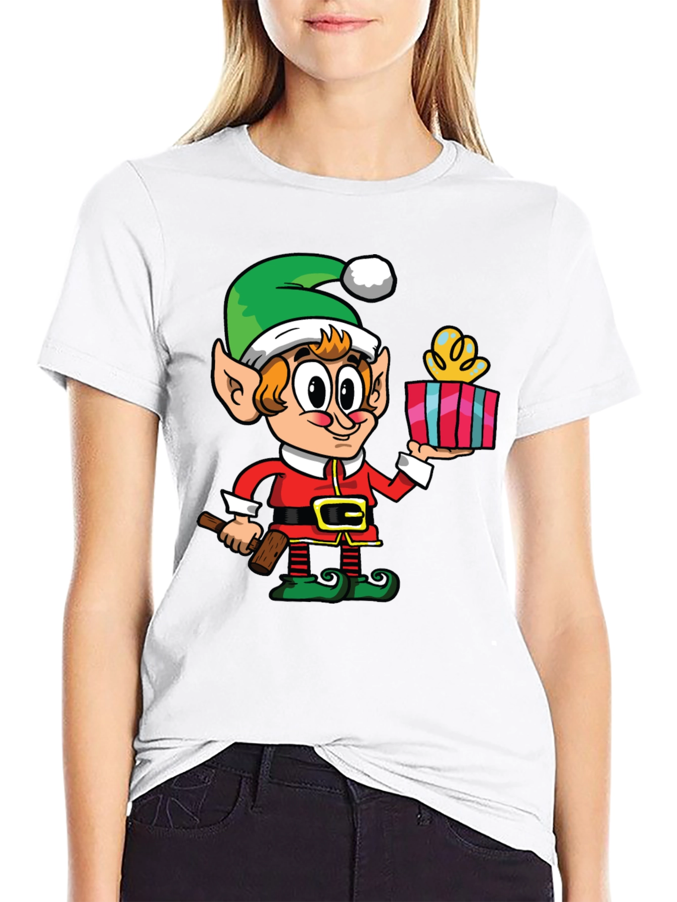 Elf with Gift Graphic Tee