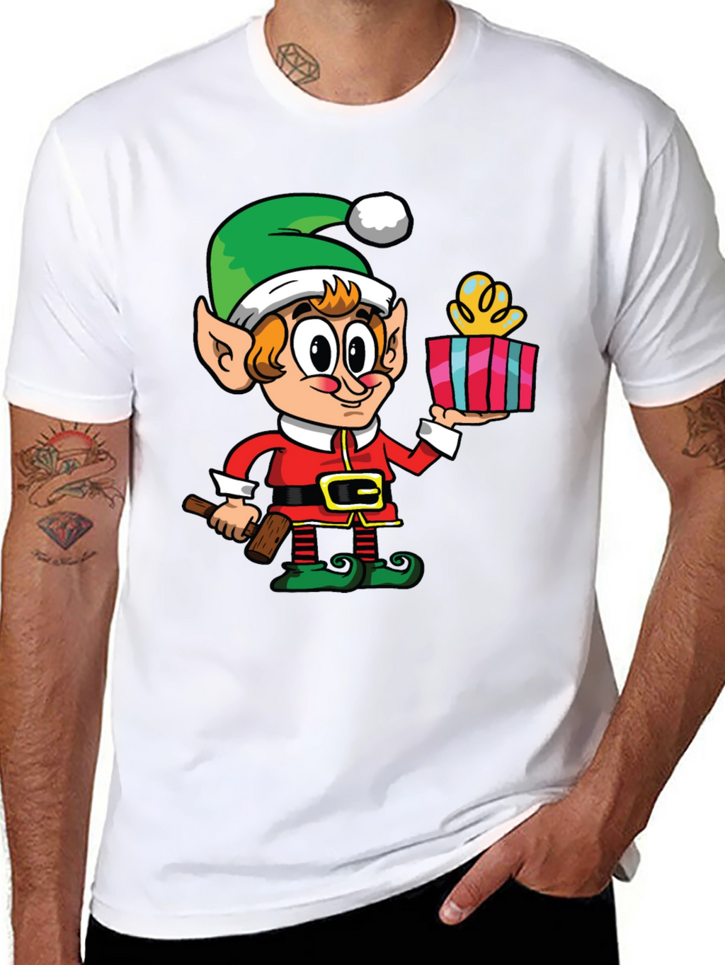 Elf with Gift Graphic Tee