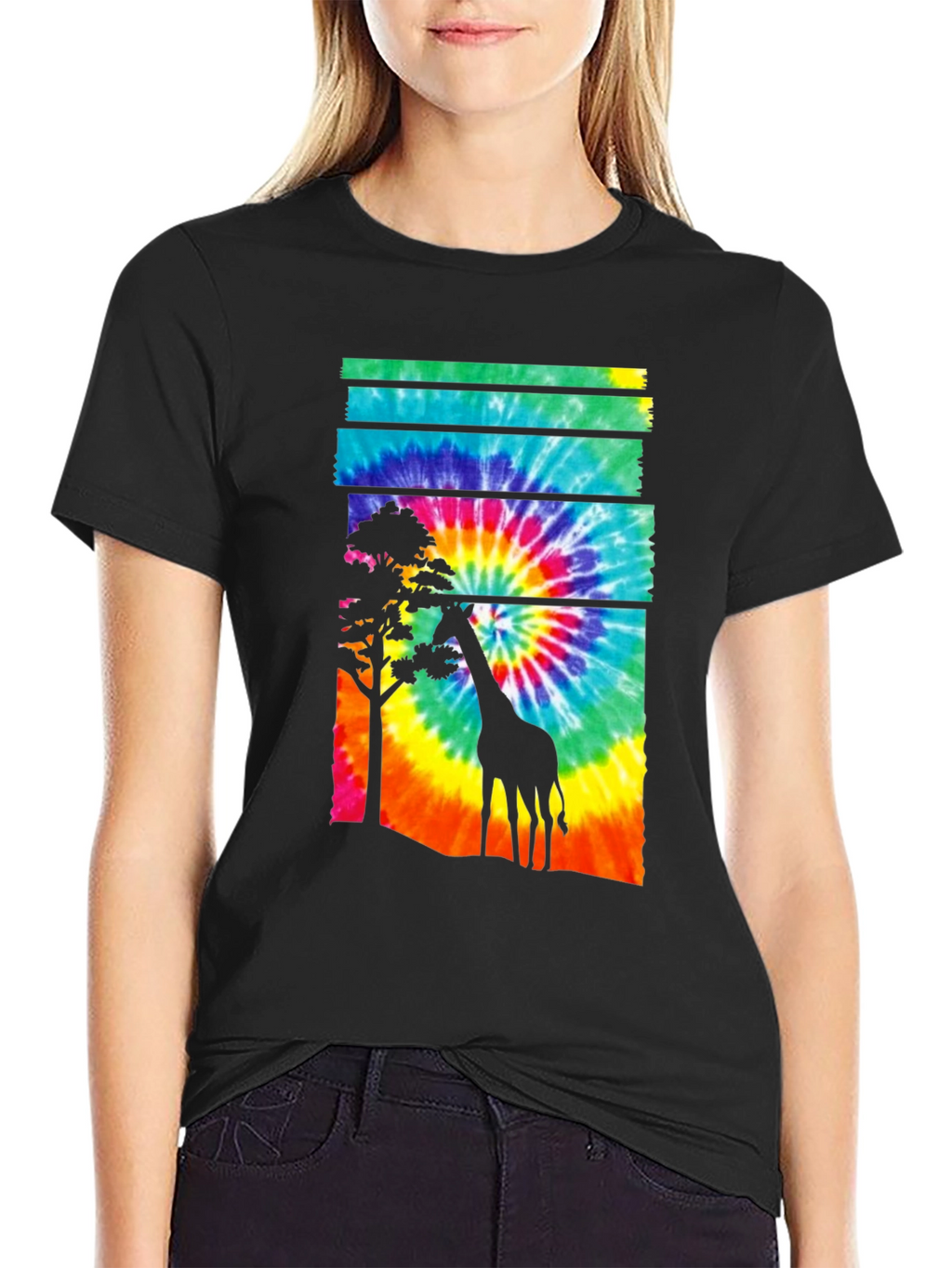 Tie-Dye Giraffe Graphic T-Shirt