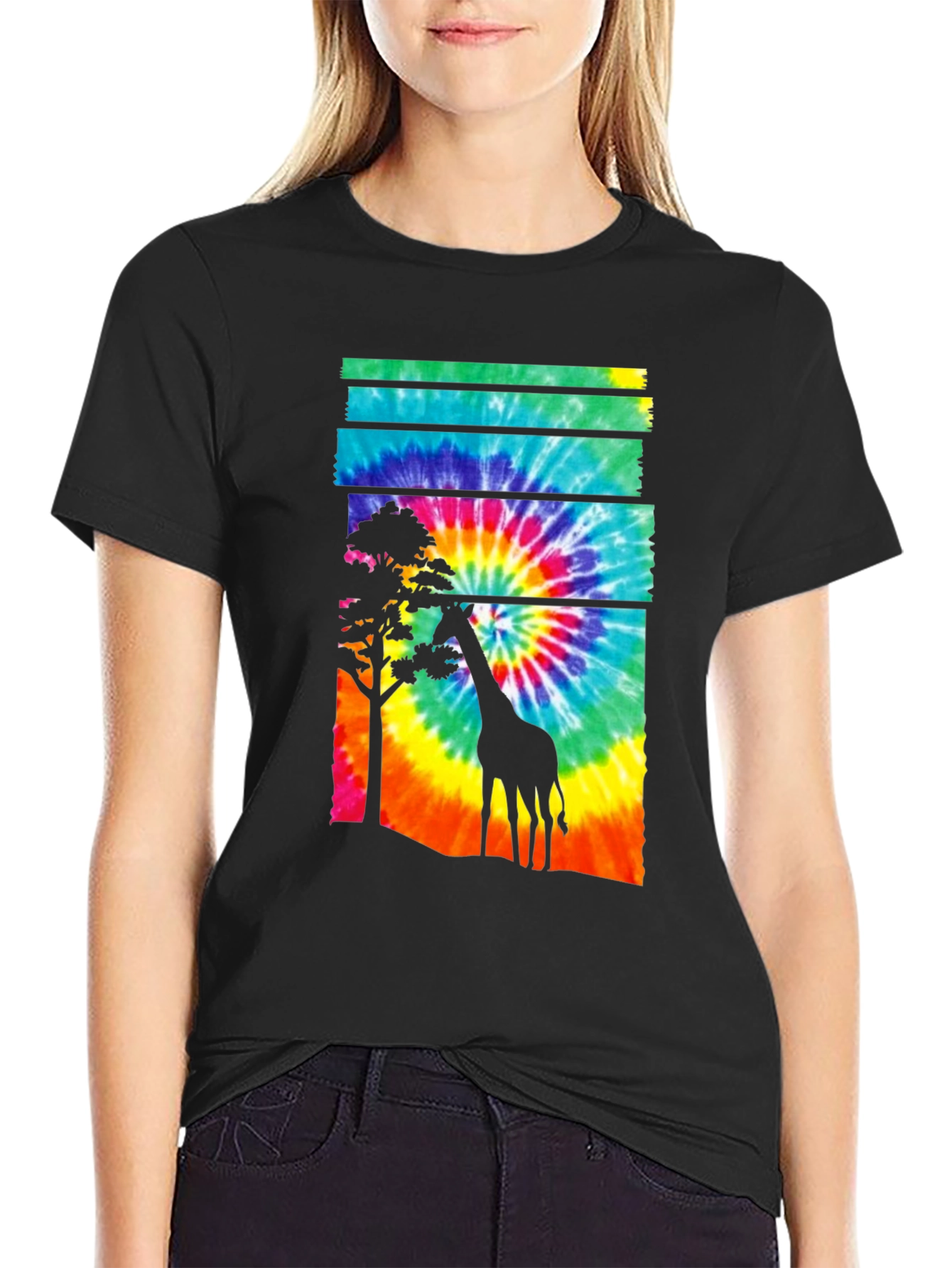 Tie-Dye Giraffe Graphic T-Shirt