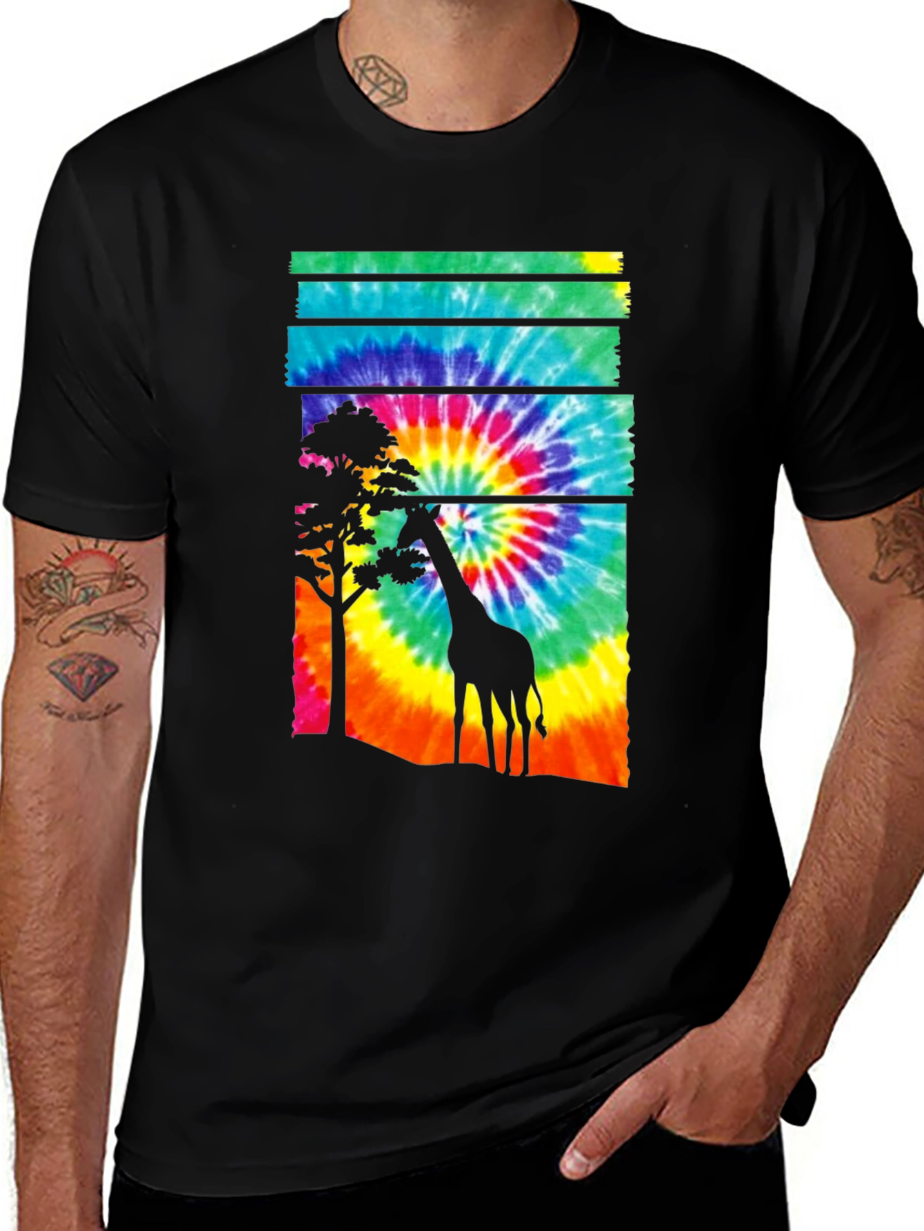 Tie-Dye Giraffe Graphic T-Shirt