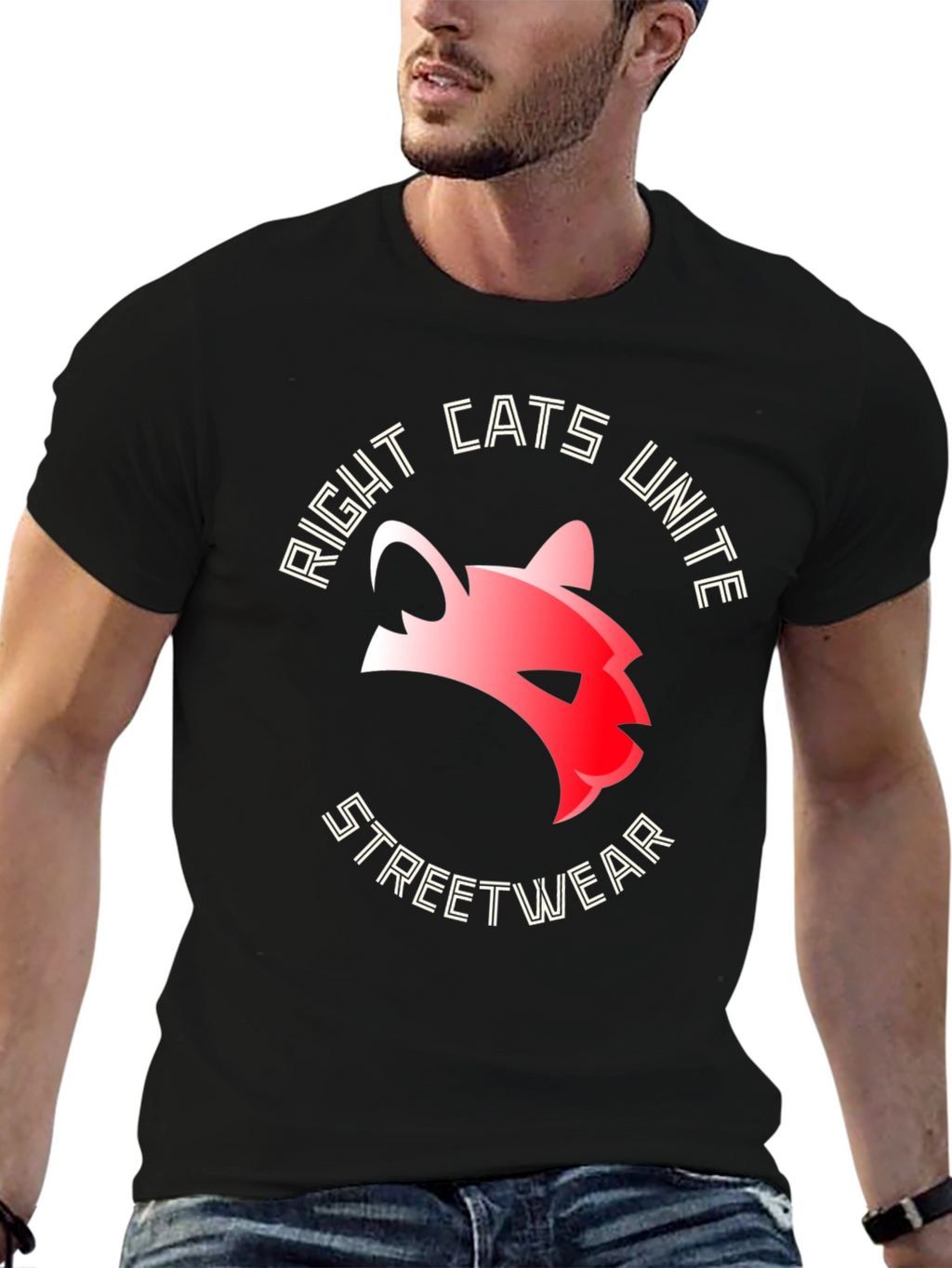 Right Cats Unite Streetwear Black T-Shirt