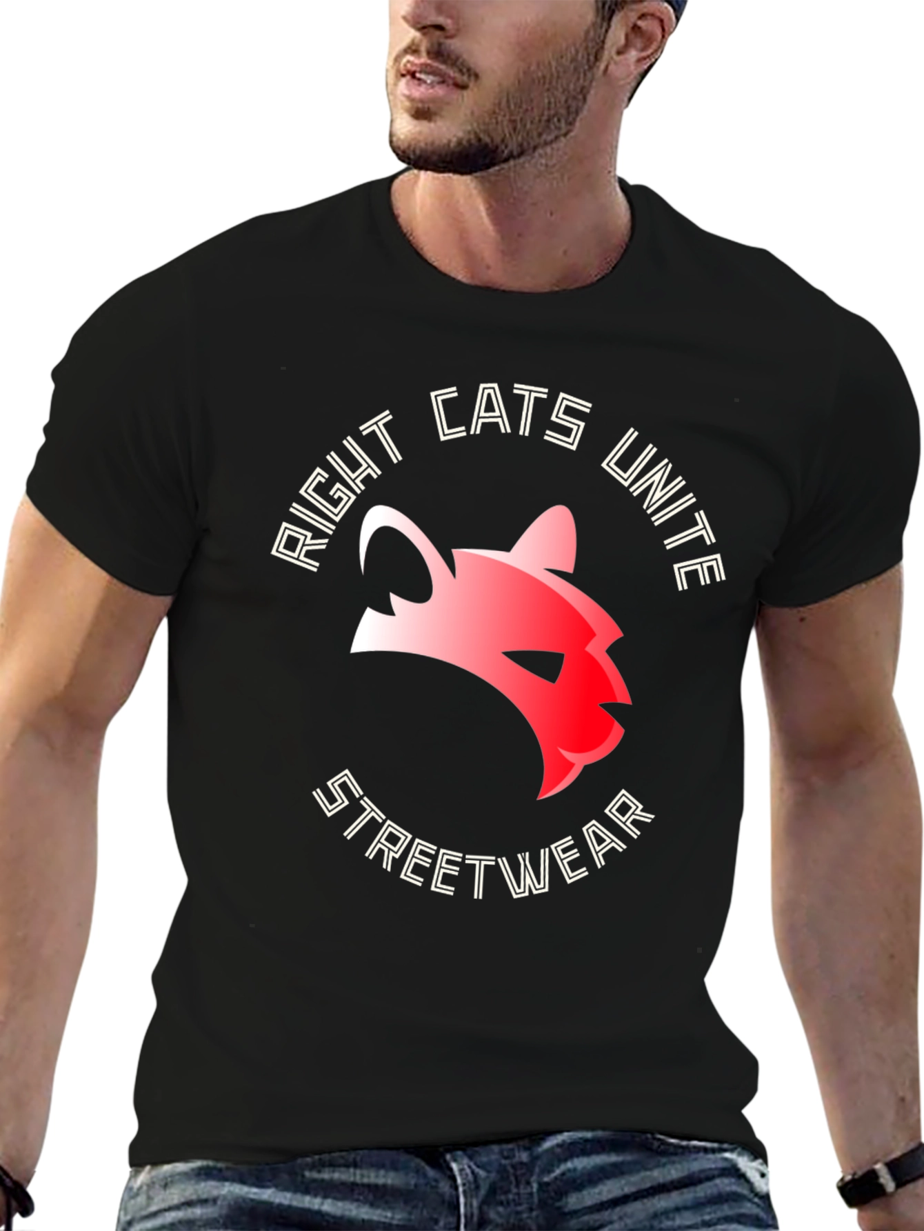 Right Cats Unite Streetwear Black T-Shirt