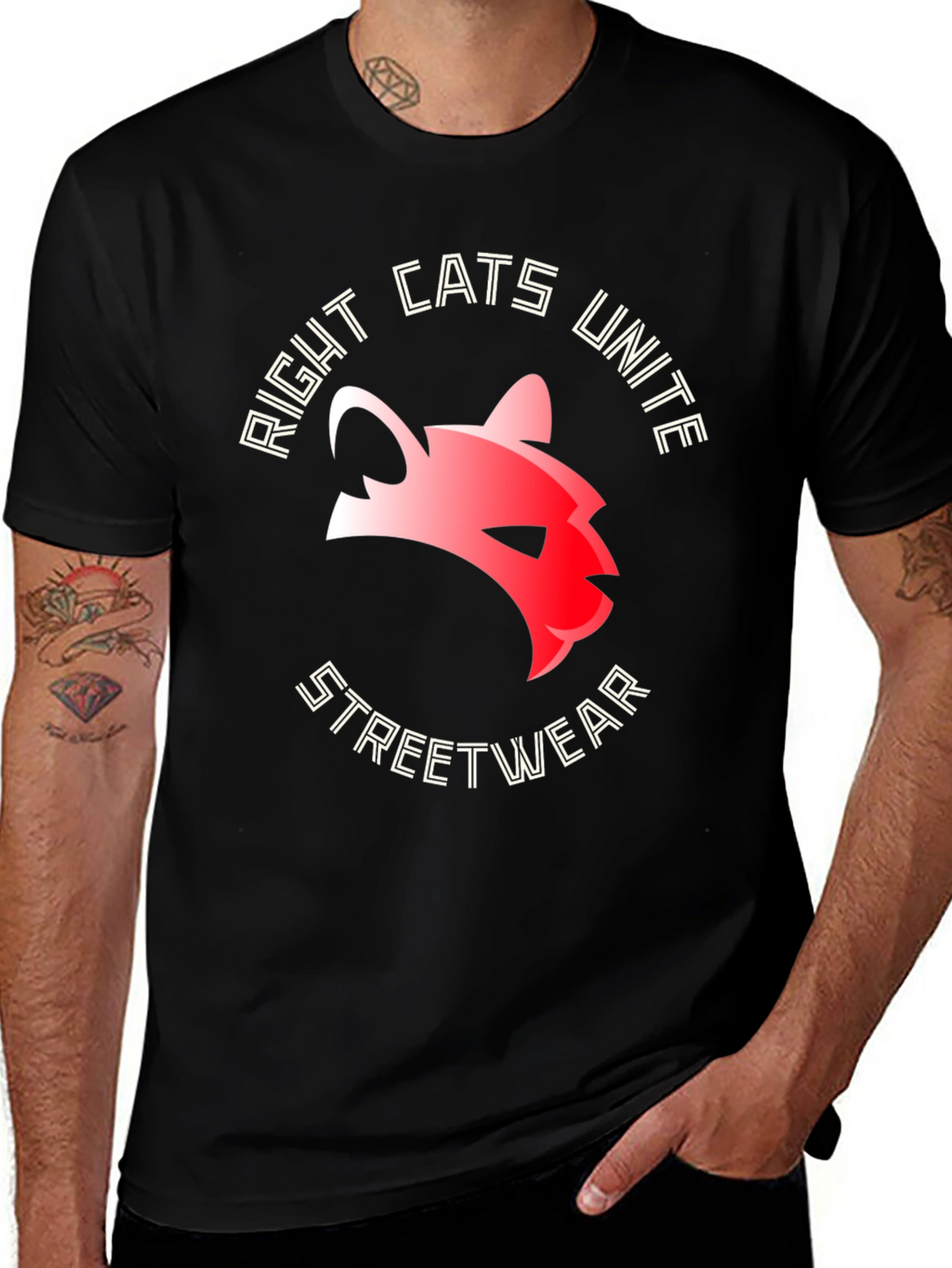 Right Cats Unite Streetwear Black T-Shirt
