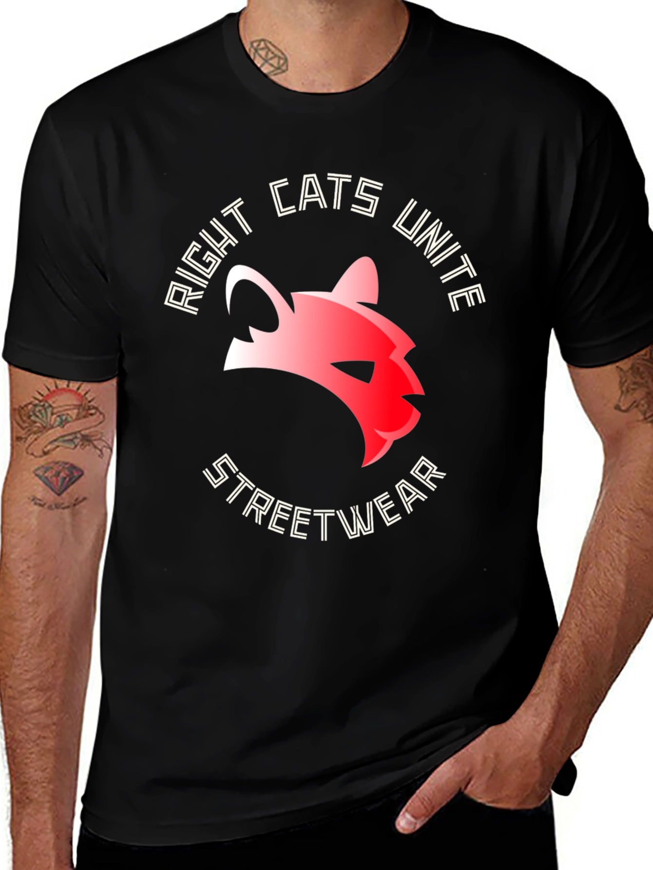 Right Cats Unite Streetwear Black T-Shirt