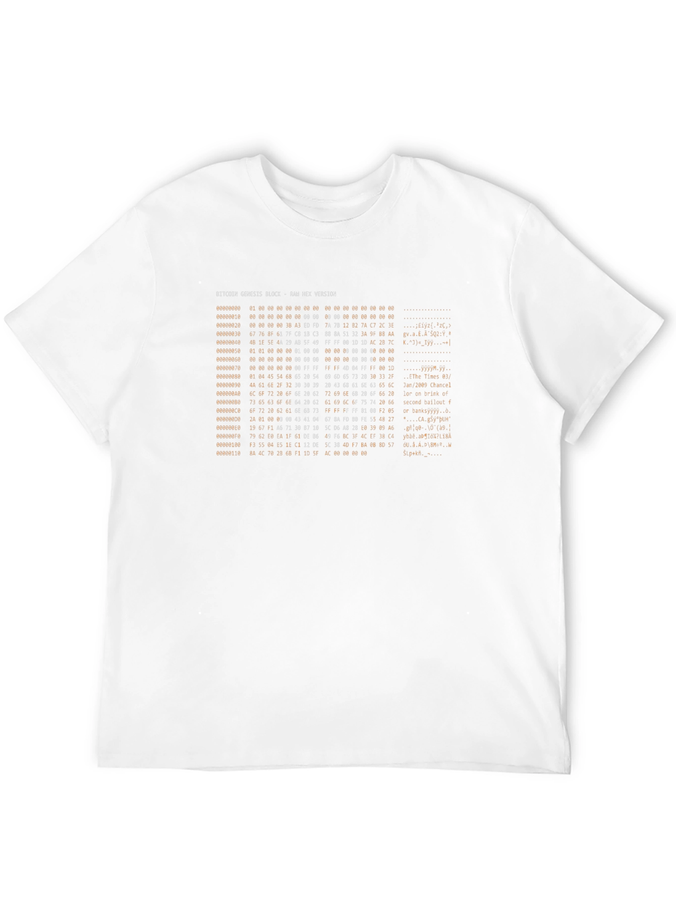 Bitcoin Genesis Block T-Shirt - Raw Hex Version