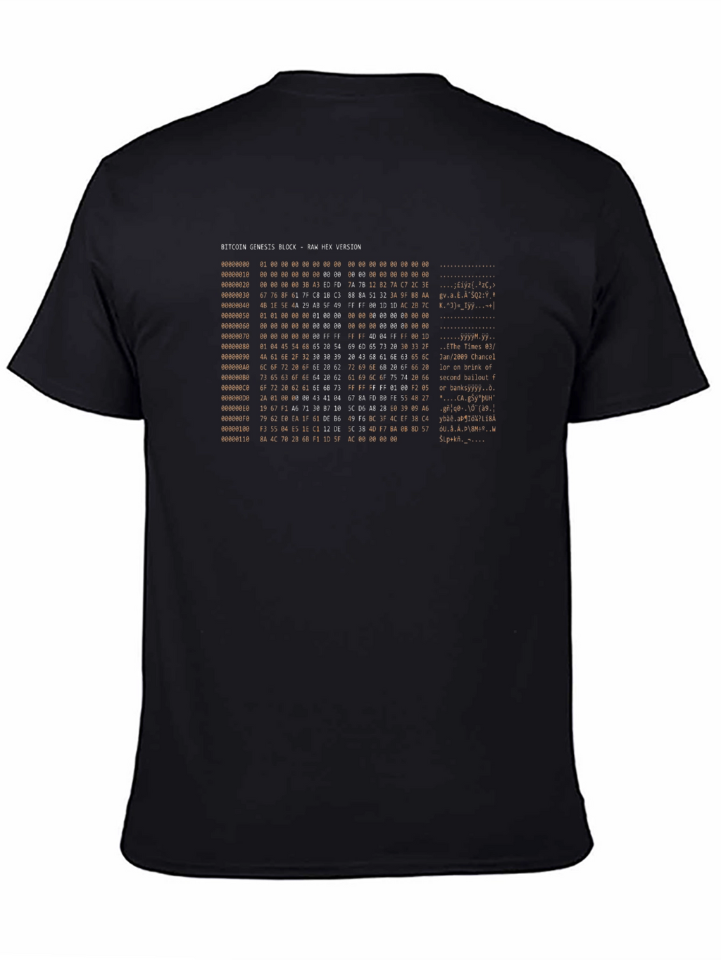 Bitcoin Genesis Block T-Shirt - Raw Hex Version