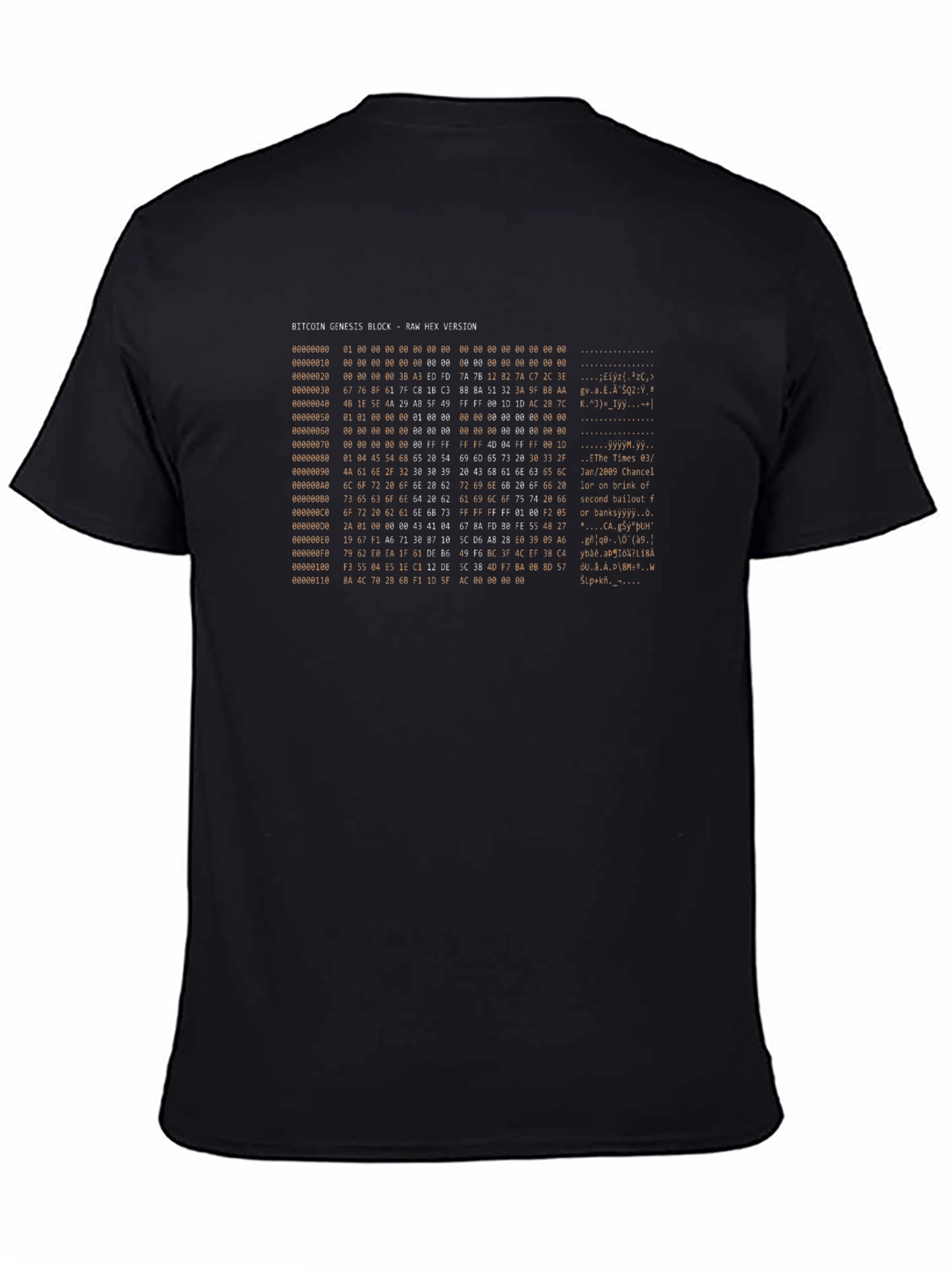Bitcoin Genesis Block T-Shirt - Raw Hex Version