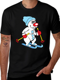 Snowman Skiing Graphic T-Shirt