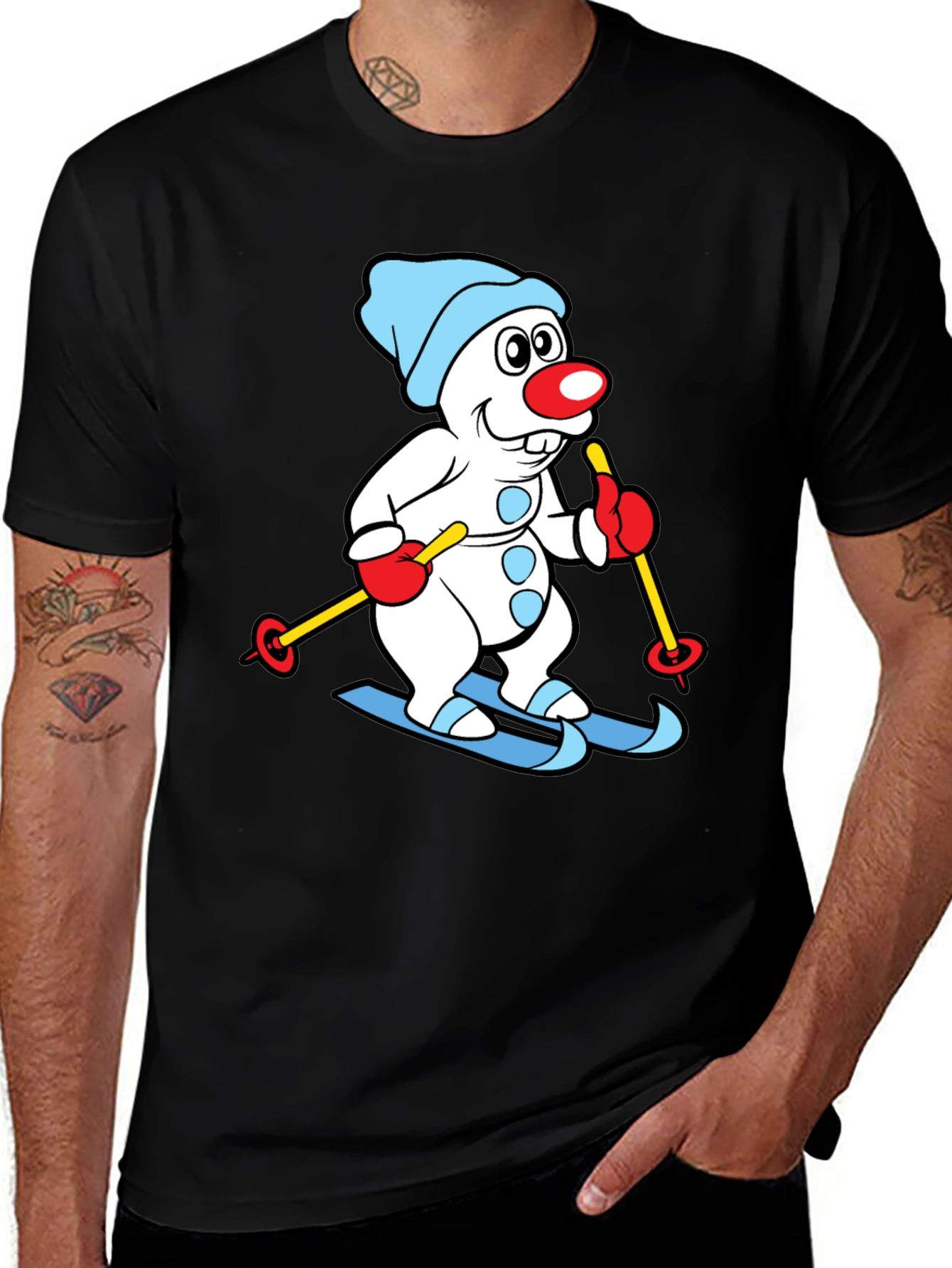Snowman Skiing Graphic T-Shirt