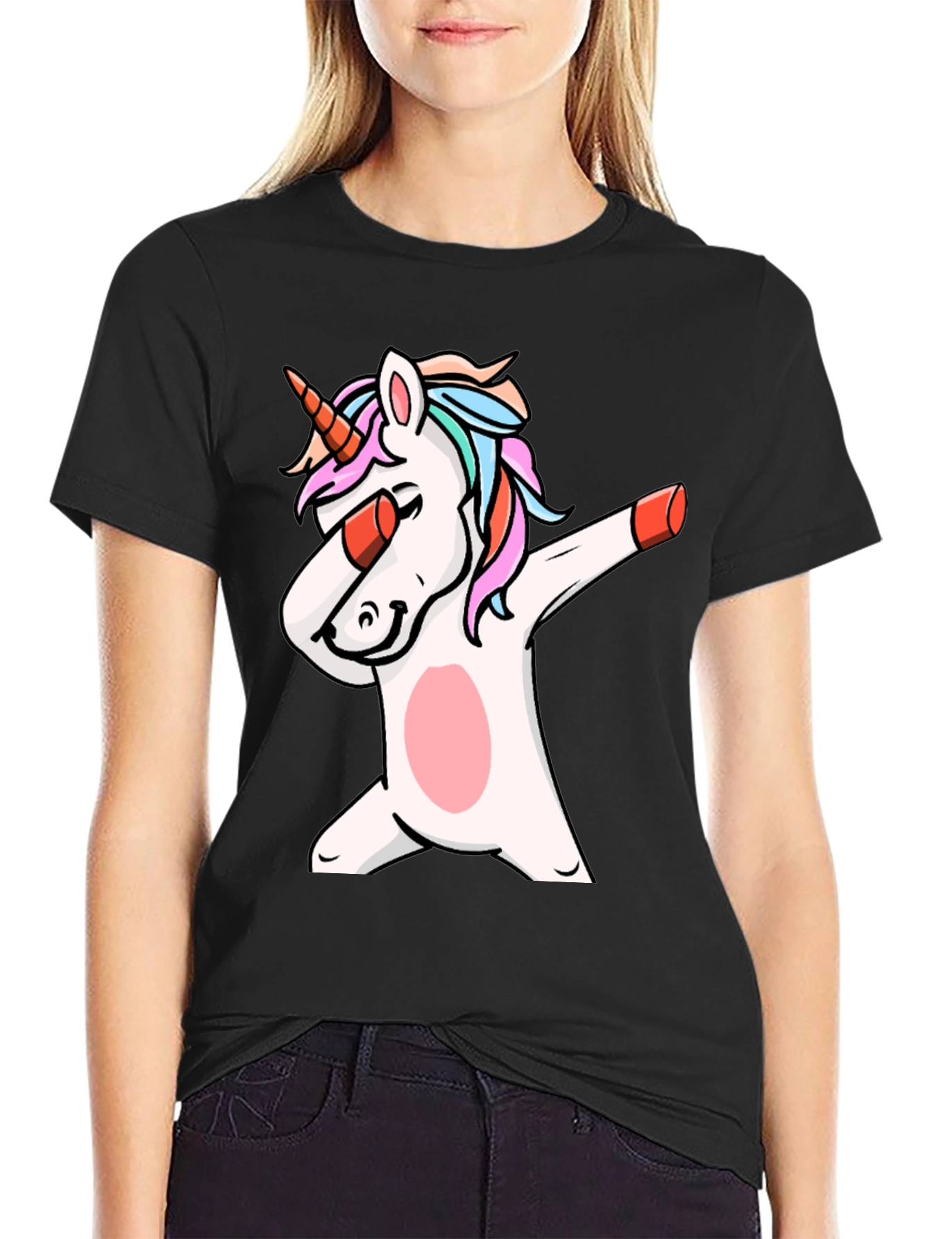 Dabbing Unicorn Graphic Tee - Black Cotton T-Shirt