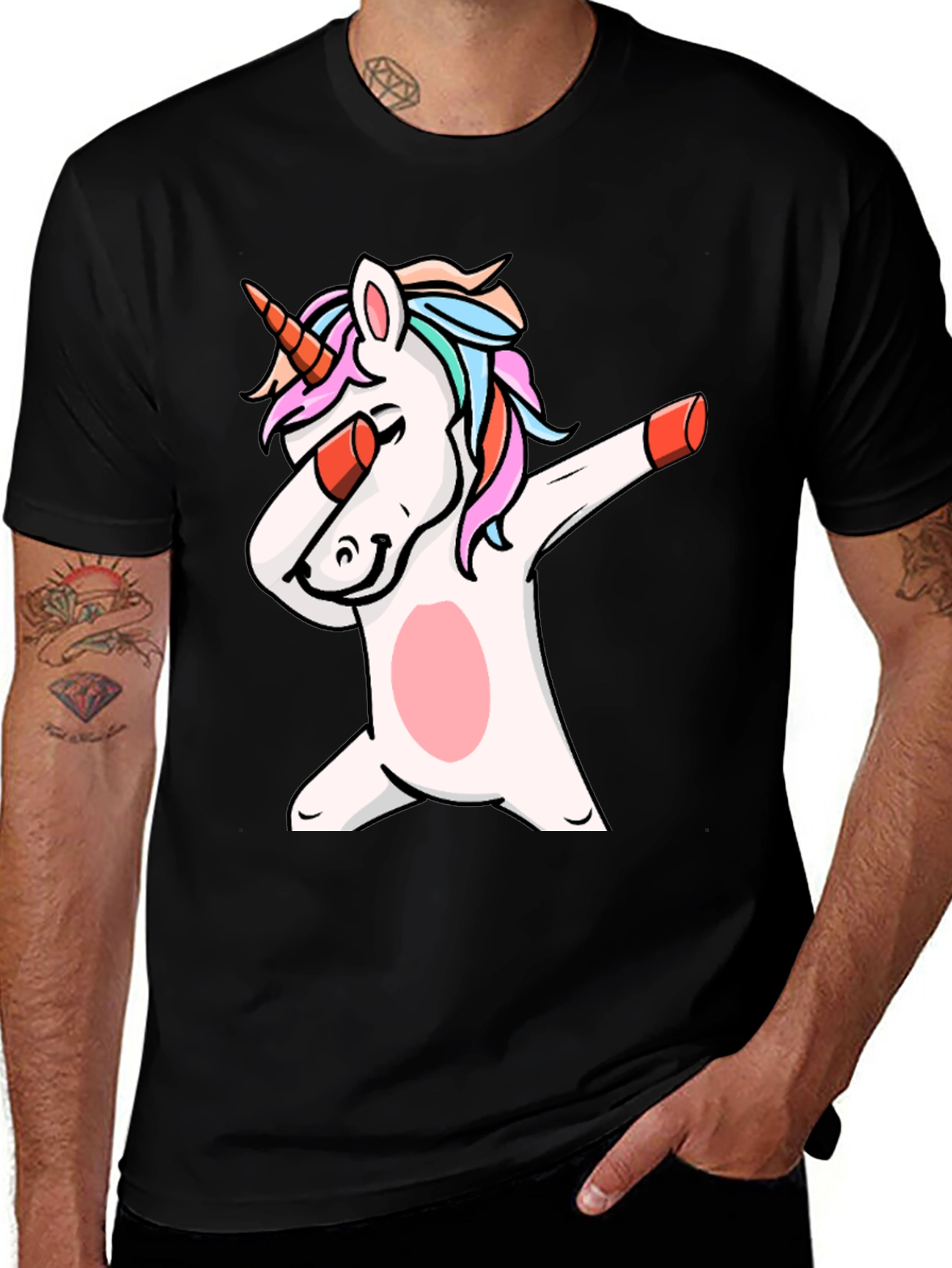Dabbing Unicorn Graphic Tee - Black Cotton T-Shirt