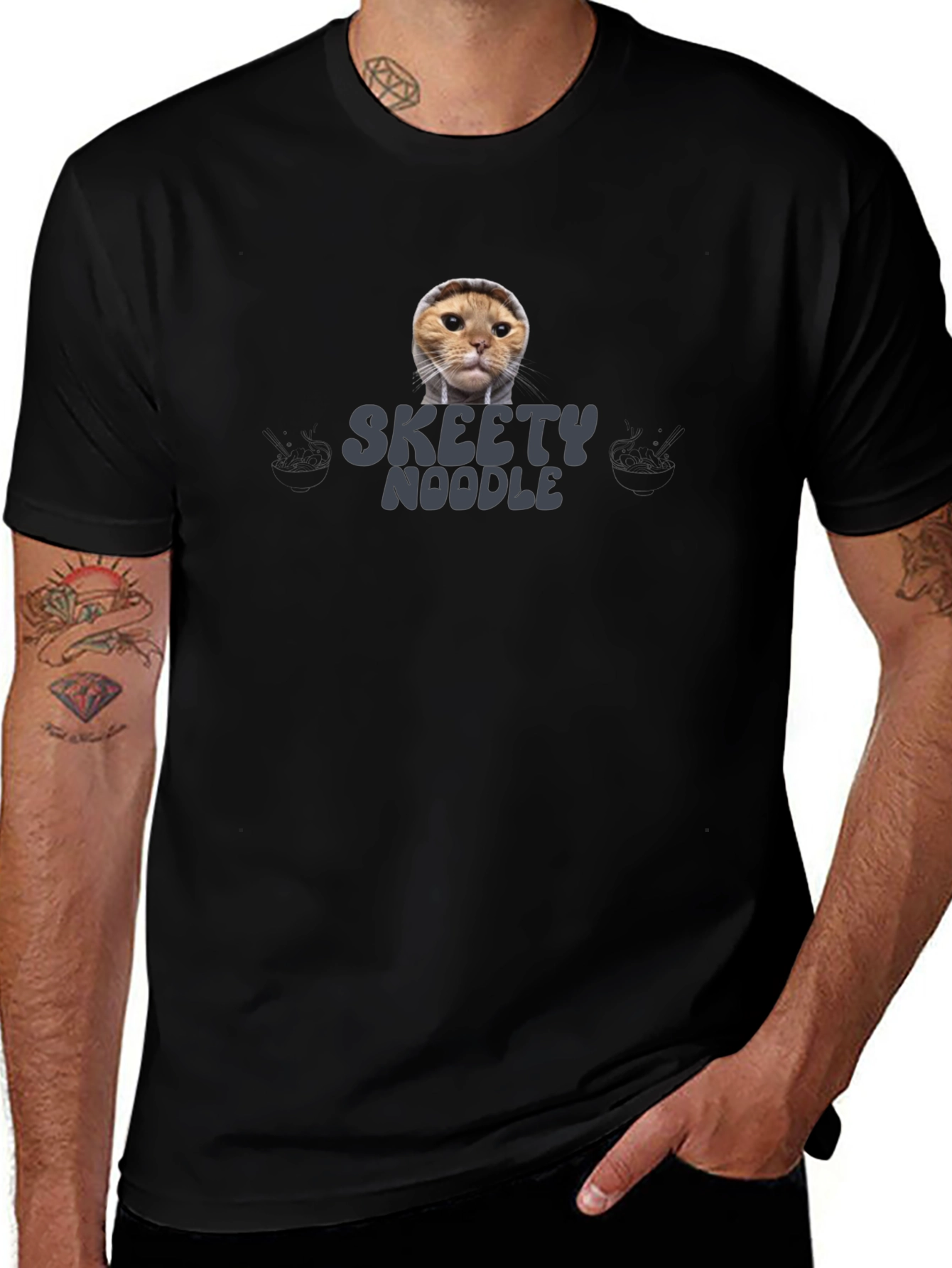 Skeety Noodle Cat Graphic T-Shirt
