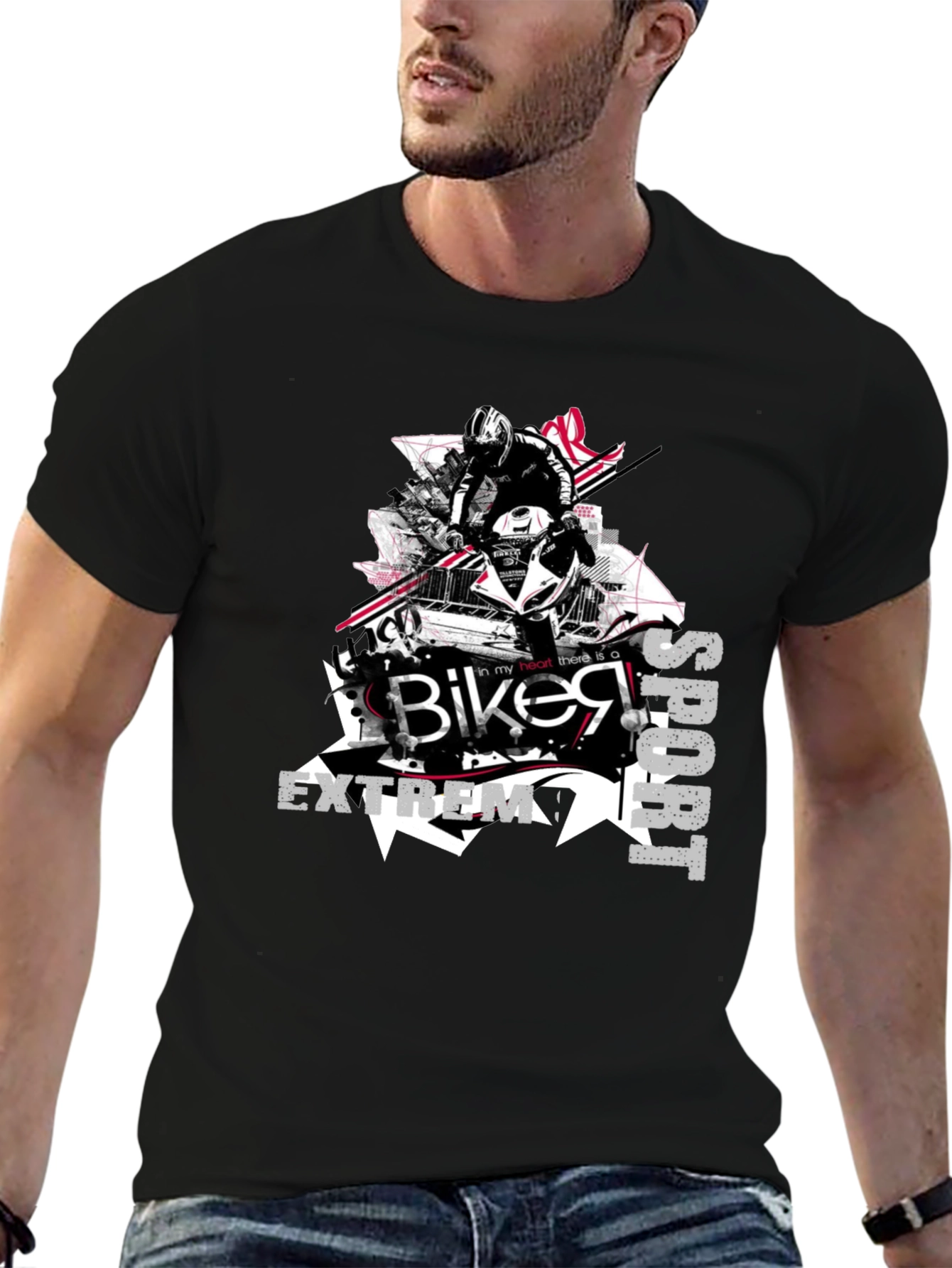 Biker Extreme Sport Black T-Shirt