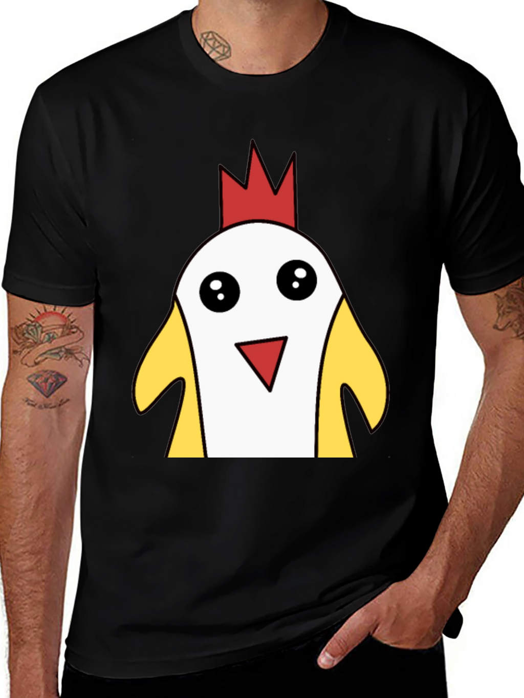 Funny Cartoon Chicken T-Shirt - Black