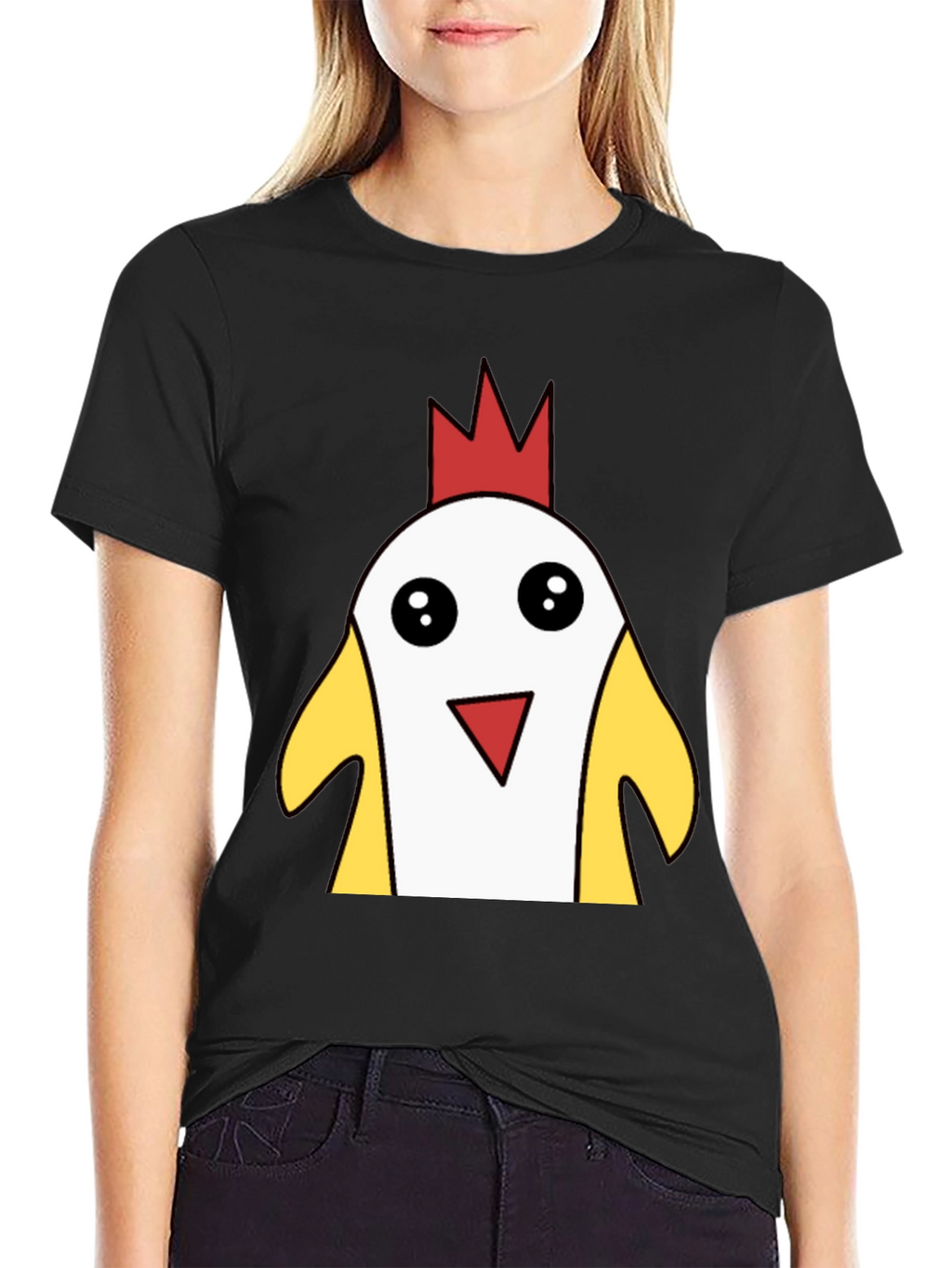 Funny Cartoon Chicken T-Shirt - Black