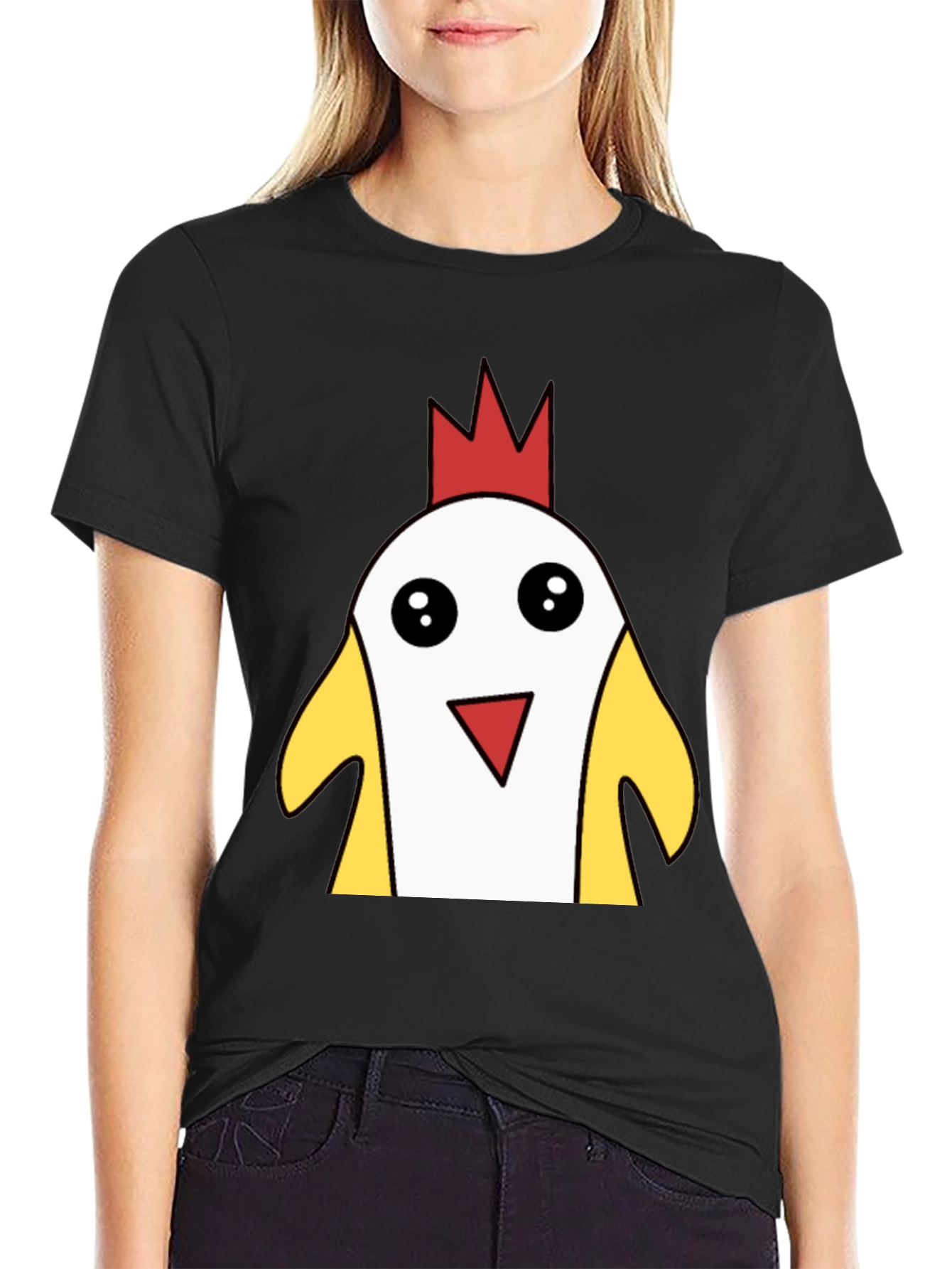 Funny Cartoon Chicken T-Shirt - Black