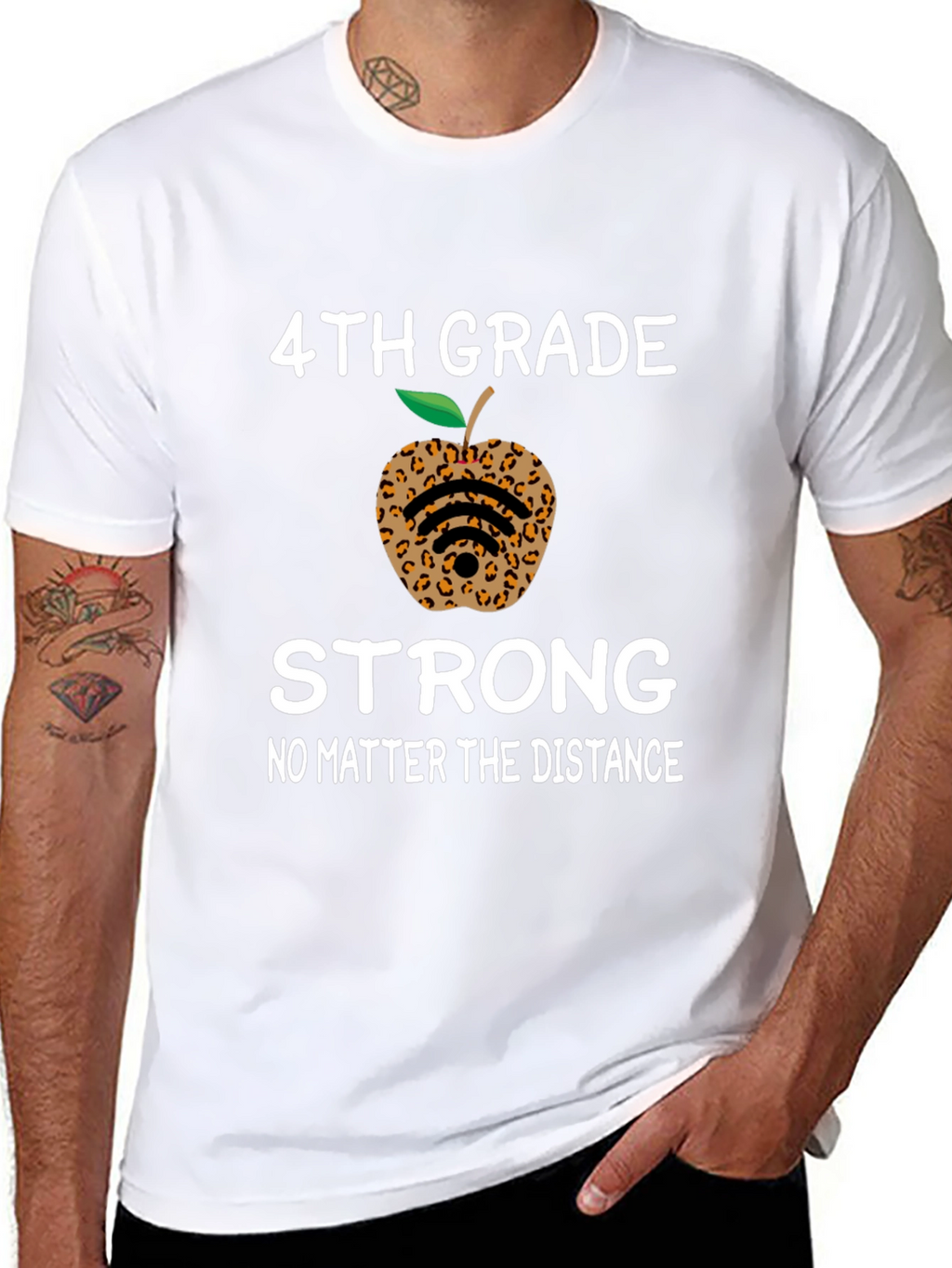 4th Grade Strong T-Shirt - Leopard Apple Distance Learning
